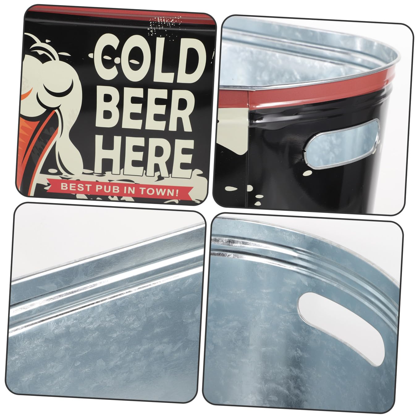Cubo de Hielo de Metal con Asa, Cubo de Hielo Ovalado sin Rebabas, Compacto y Resistente para Enfriar Bebidas en Camping y Barbacoas
