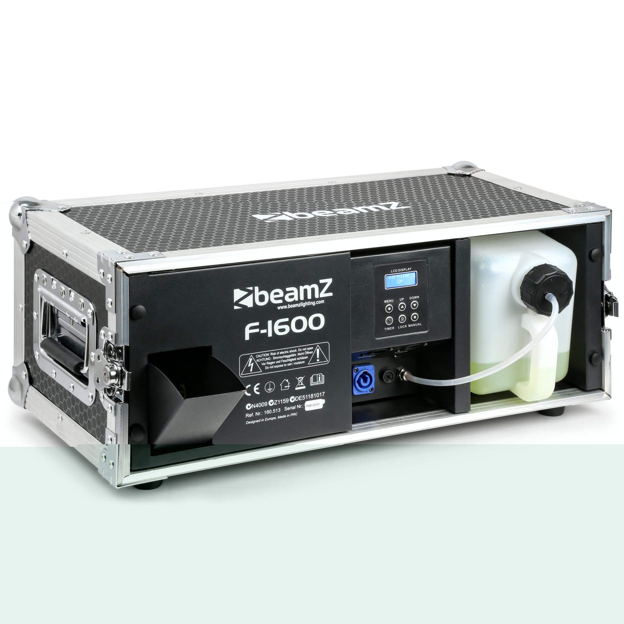 BeamZ F1600 Pro Fazer Nebelmaschine 1600W im Flightcase – Profi Hazer/Rauchmaschine mit DMX & Display – Fog Machine für Party, Hochzeit, Bühne & Halloween – 350m³/min