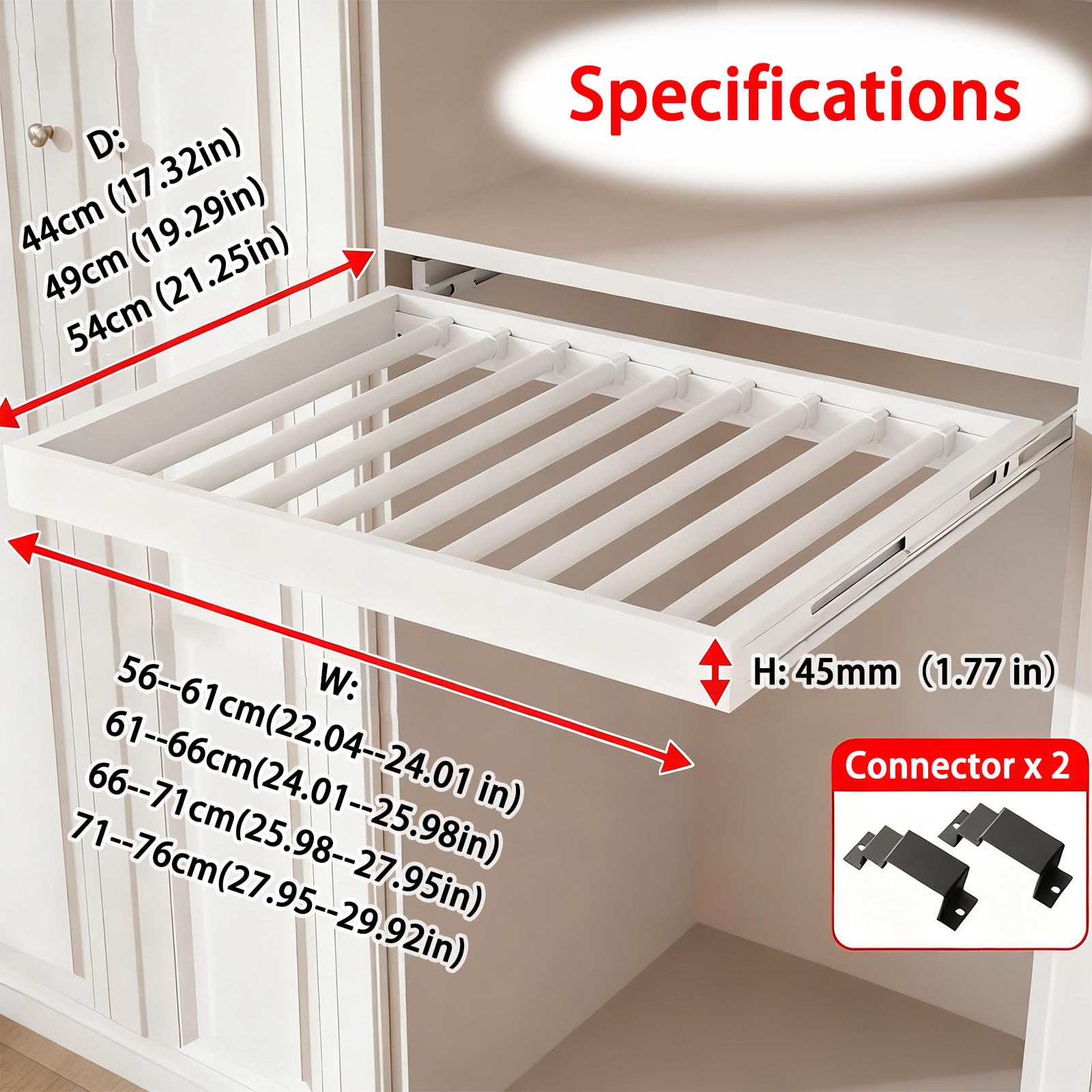 Appendiabiti Estraibile Multifunzionale in Lega di Alluminio per armadi a Muro, Portata Massima 30 kg, Dimensioni Regolabili da 61 a 66 cm, Organizer salvaspazio, Design Resistente ed elegan