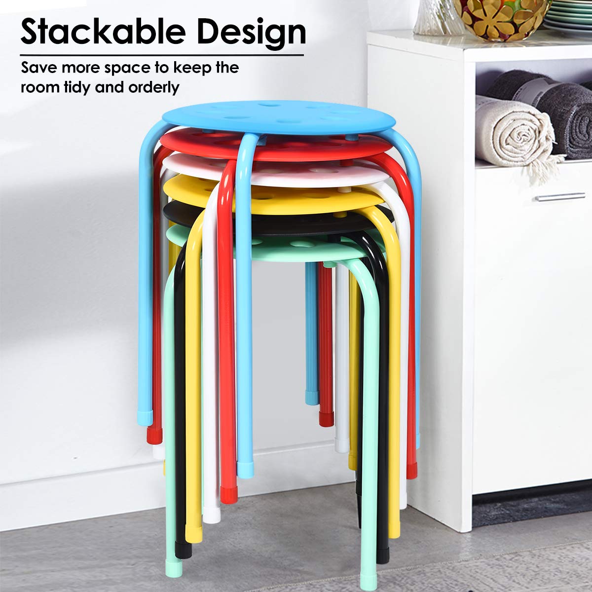 Hysache Plastic Stackable Stools Set of 6, 17.5" Multipurpose Stool