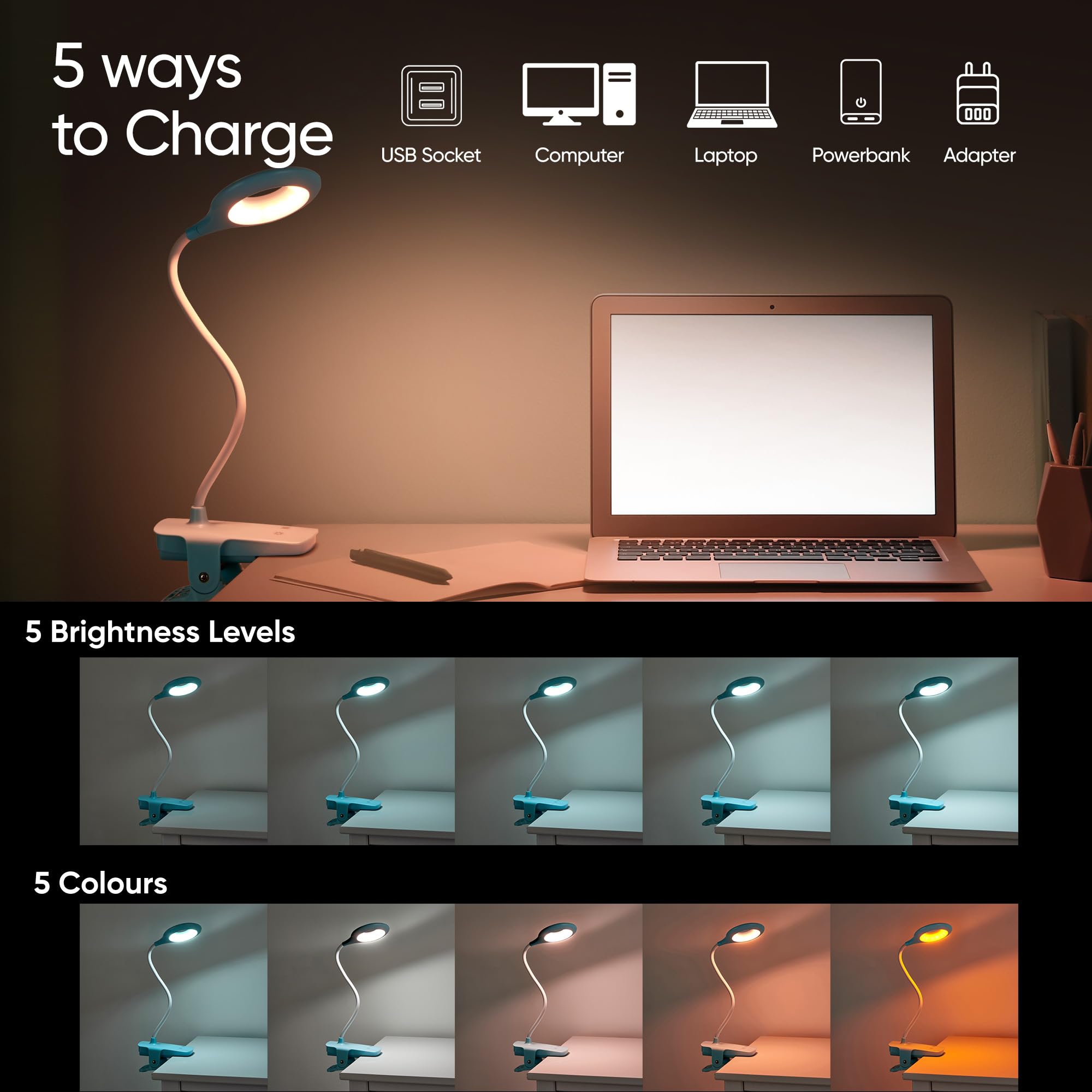 Lampe à Clipser à Intensité Variable Avec Batterie Rechargeable USB