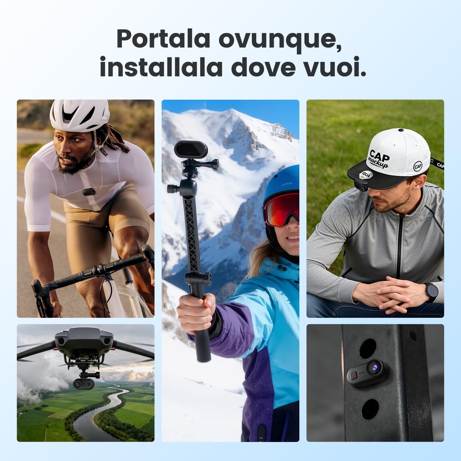 Cam 4K30fps per vlogging, POV a mani libere, EIS stabilizzazione 64GB mini action cam, 10m impermeabile telecamera, batteria 260 min, fotocamera portatile per vlog, viaggi, montala ovunque (64, GB)