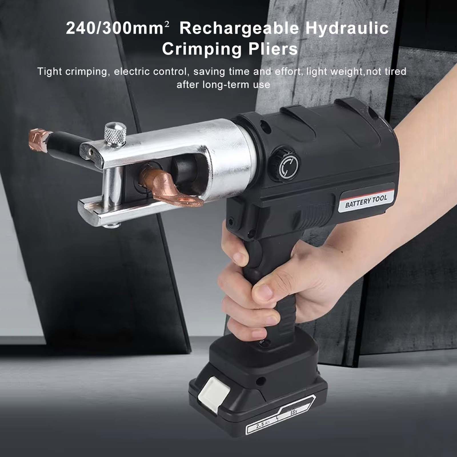 60Kn Akumulatorowe Szczypce Zaciskowe Hydrauliczne - 10-300 Mm² Automatyczna Zaciskarka Do KońCóWek Kablowych, Profesjonalne NarzęDzie Do Zaciskania KońCóWek Miedzianych I Aluminiowych,240
