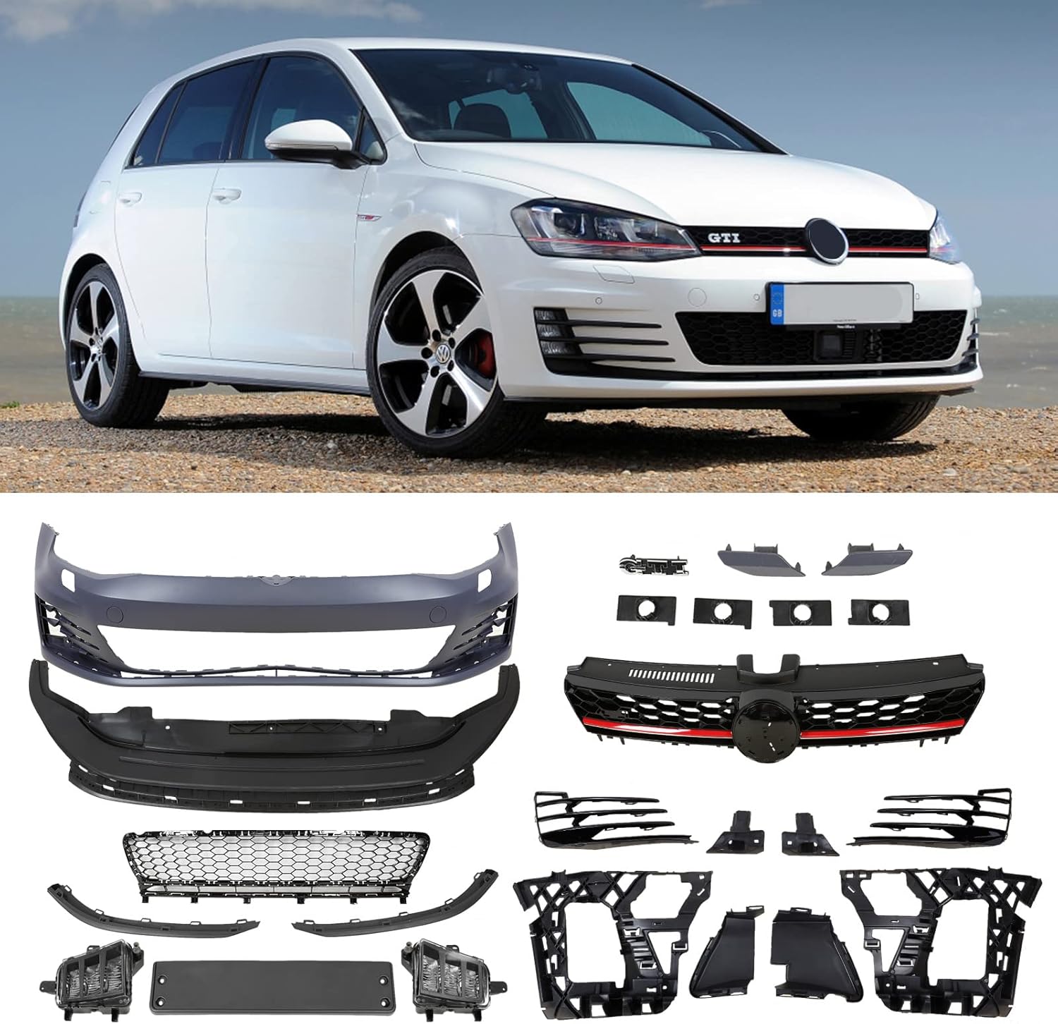 PENSUN Unpainted Gti Style Front Bumper Kit W/O PDC Holes
