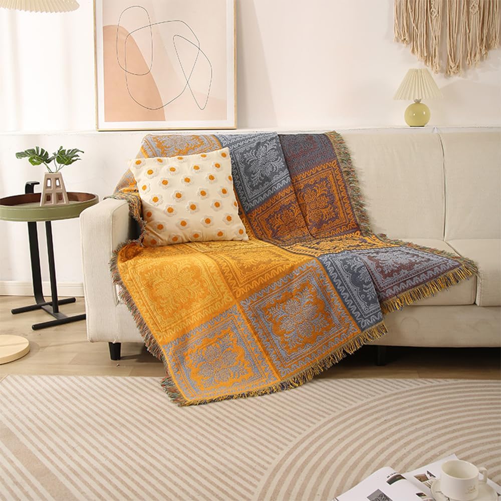 Fall Throw Blanket Yellow Sofa Cushion Orange Thread Blanket for Autumn Decor- Sofa Blankets Camping Blanket Jacquard Tapestry