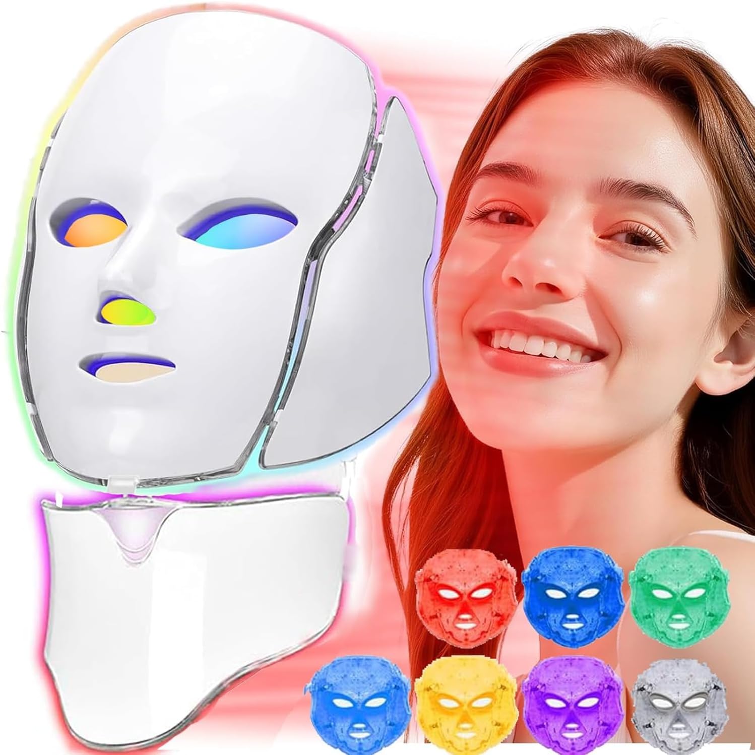 Blue Red Light Theràpy Màsk for Face, 7 Colors LED Light Theràpy, LED Portable Facial Skin Care Màsk for Face and Neck