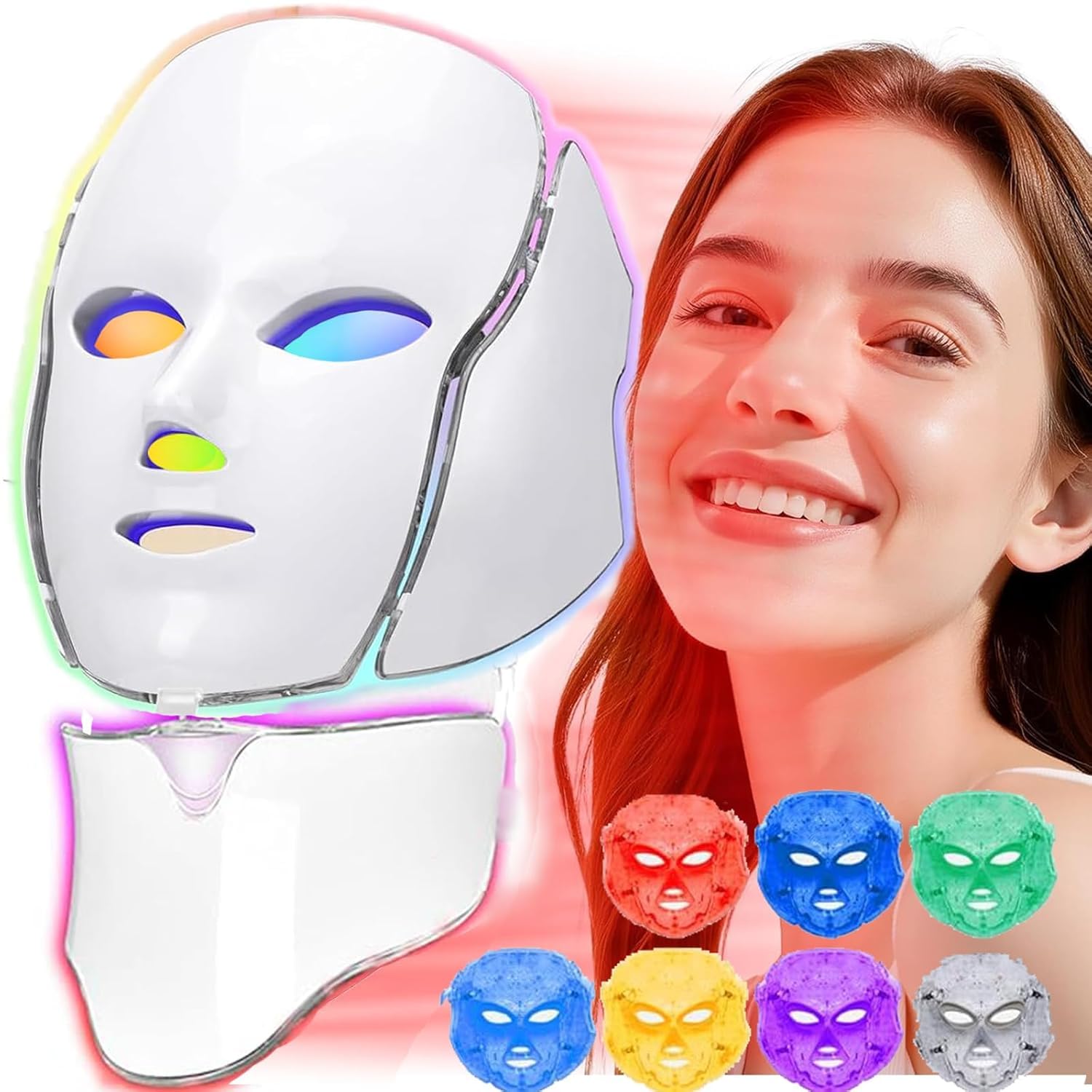 Blue Red Light Theràpy Màsk for Face, 7 Colors LED Light Theràpy, LED Portable Facial Skin Care Màsk for Face and Neck