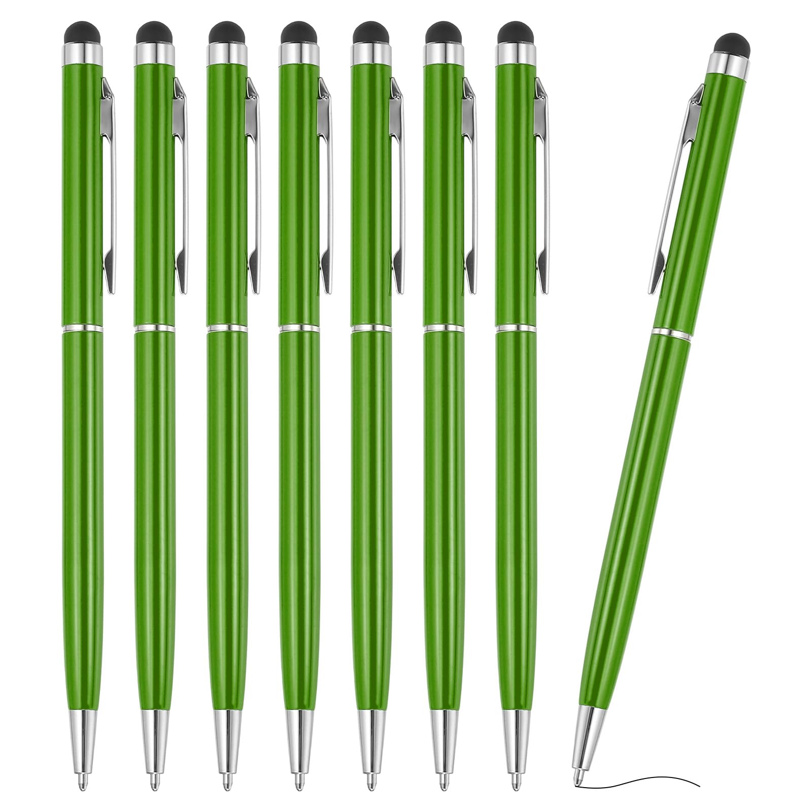 PATIKIL Ballpoint Pen with Stylus Tip, 8Pcs 2 in 1 Slim Metal Black Ink 1.0mm Medium Point Stylus Pen for Touch Screens Office Desk, Green