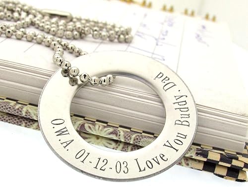 Miniatura 2 de Personalized Mens Necklace Silver Circle Engraved Pendant Engravable Silver Washer Personalized Gift for Men Modern Mens Jewelry Custom Round