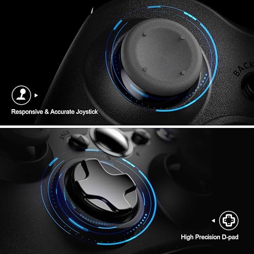 Miniatura 4 de VOYEE Controlador inalámbrico con receptor compatible con Microsoft Xbox 360SlimWindows 111087 con joystick mejoradochoque dual negro