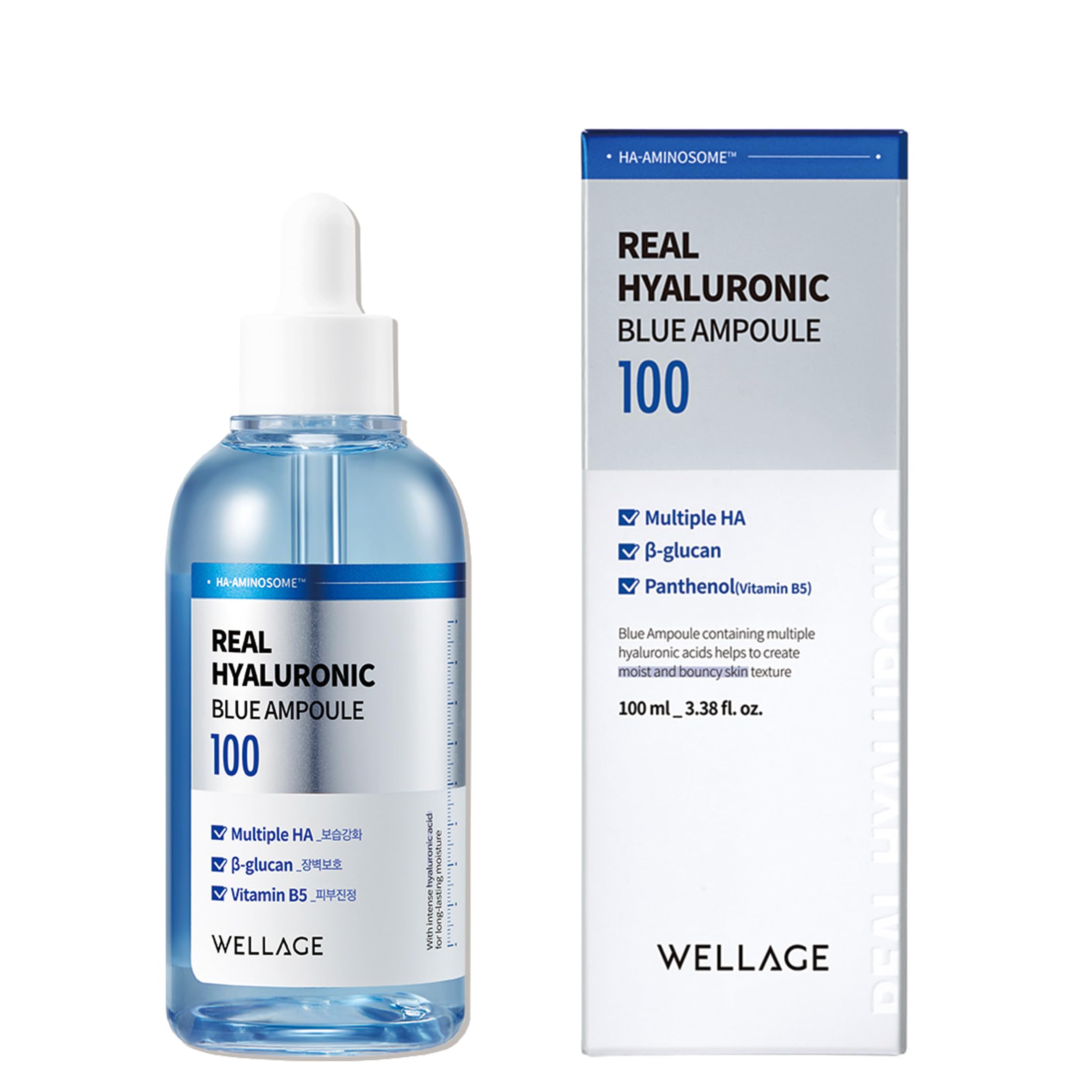 WELLAGE Official Real Hyaluronic Blue Serum, 3.4 fl oz (100 ml), Large Capacity, Hyaluronic Acid, Beauty Essence, Booster, Moisture Charging, Moisturizing Care, Sensitive Skin, Korean Cosmetics, For
