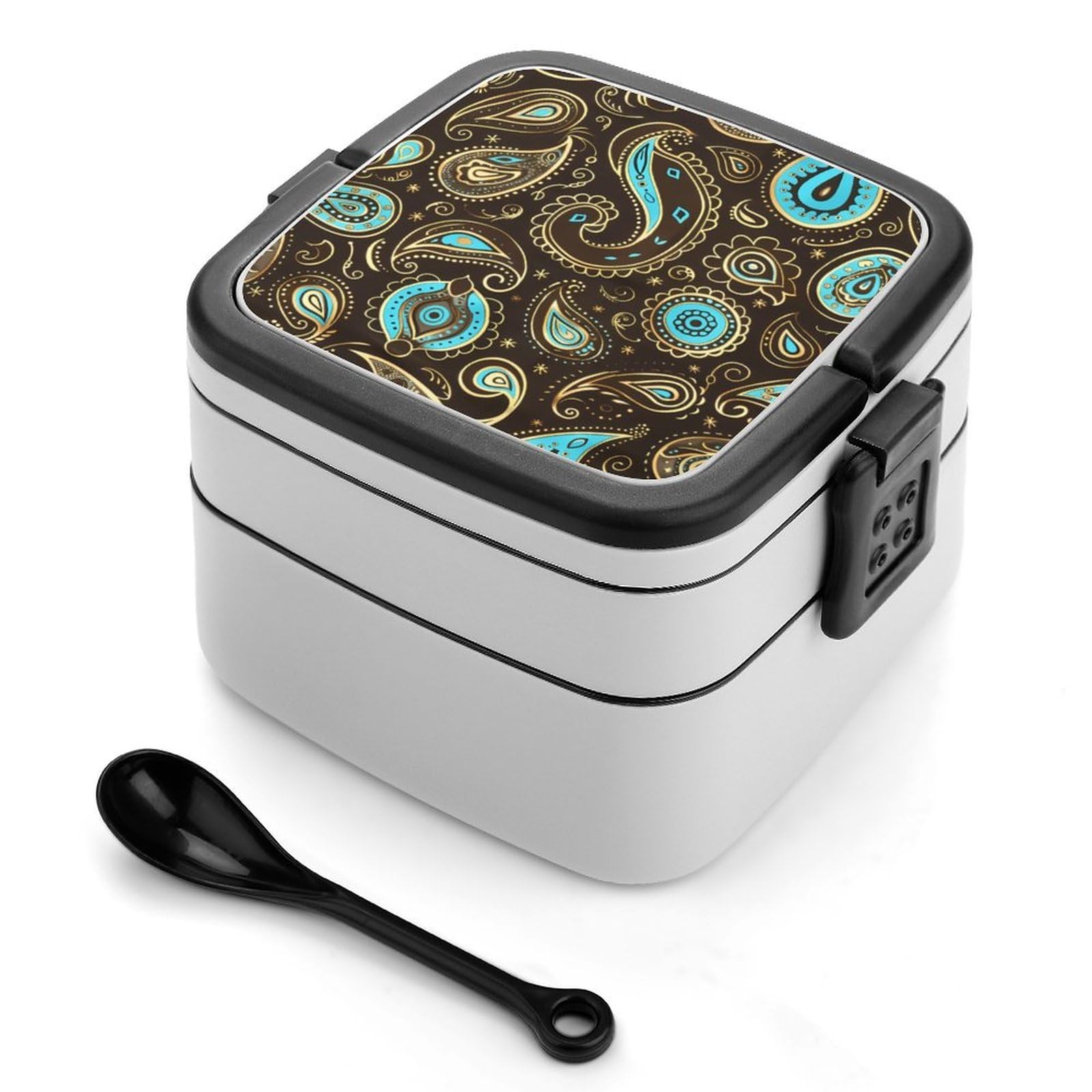 CGSBNGHA Brown Paisley Pattern Bento Lunch Box 2 Layer Lunchbox Food Container for Adults Office