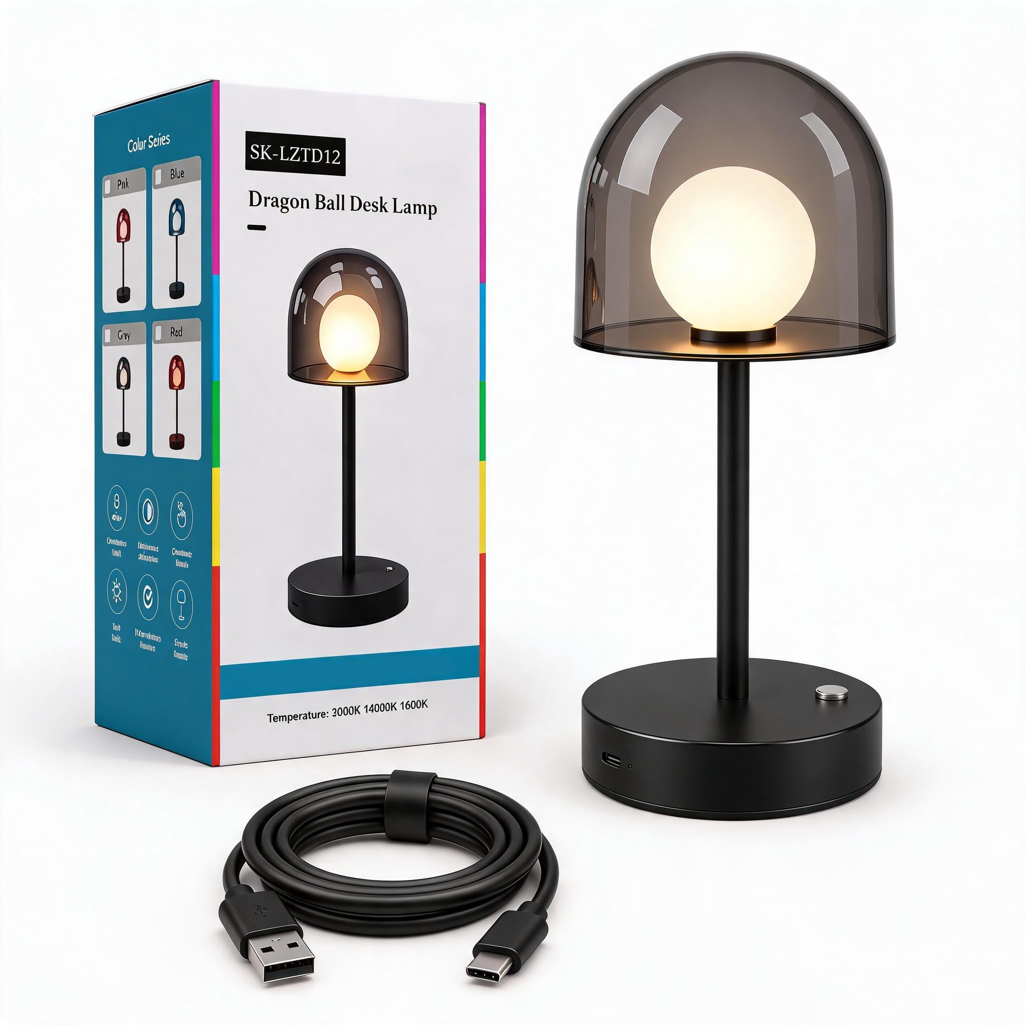 Rechargeable Table Lamp, Matt Black Metal Body, Cordless Touch Bedside Lamp