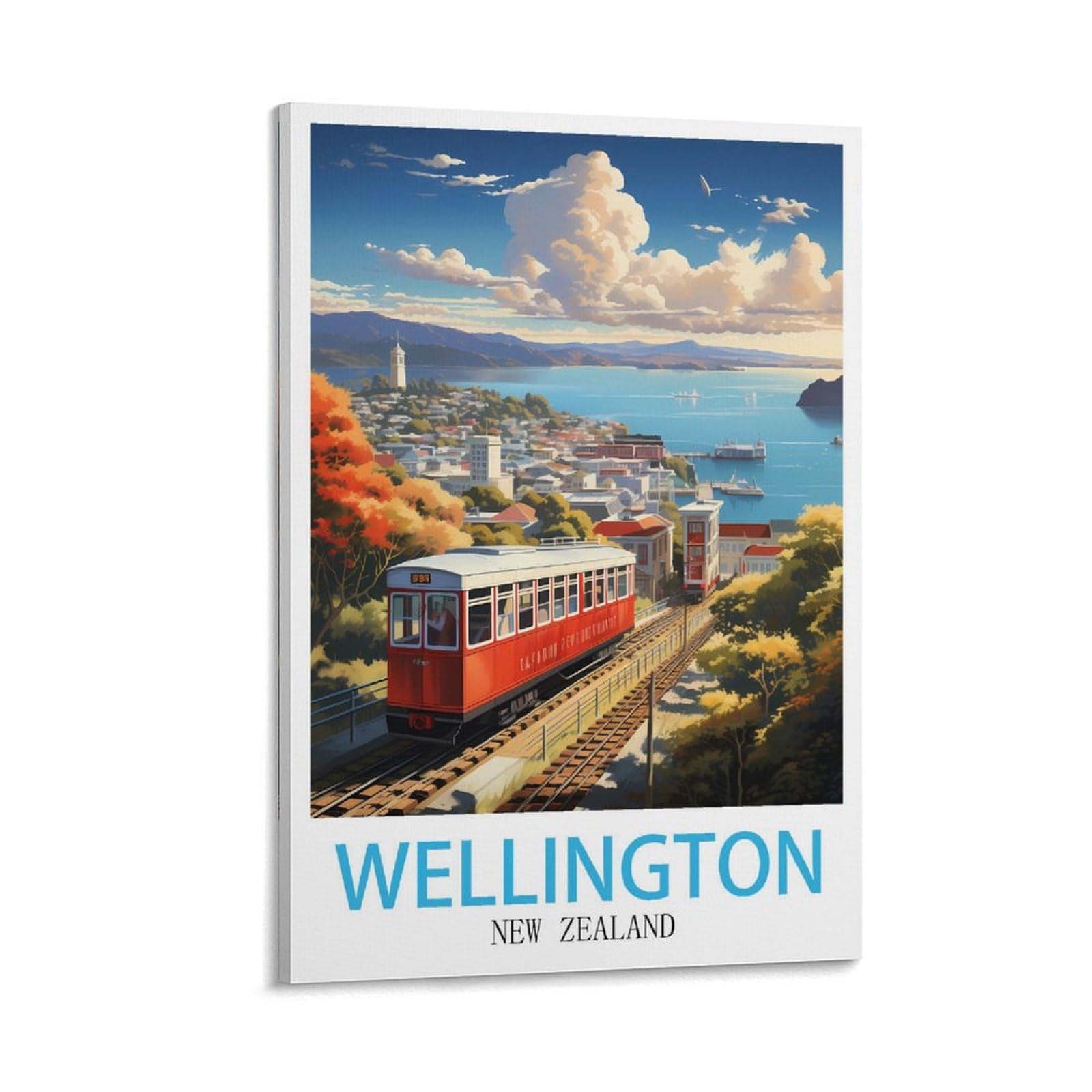 Fuudang Frame-Style Wellington New Zealand Vintage Travel Poster 12X18inch(30X45cm) Canvas Art Poster And Wall Art Picture Print Modern Family Bedroom Decor Posters