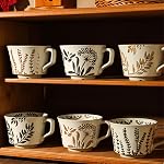 12oz Vintage tasse de café en céramique 4 - Mugs de café rustique à la main avec poignée, Latte d'hiver à l'automne, Espresso Cappuccino, Cocoa,Tea Cups, Lave-vaisselle Micro-ondes Safe(Plantes)