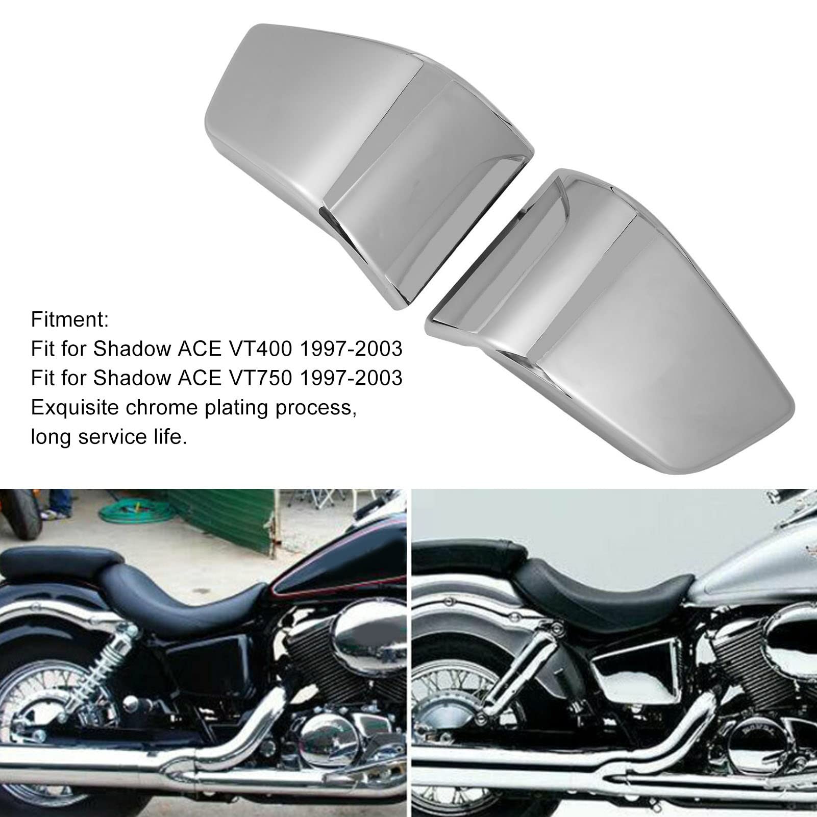 Coperture Carenatura Pannello Laterale Batteria Moto Sinistra Destra, Clip Coperchio Laterale Batteria, Copertura Laterale Batteria Moto per Shadow Ace VT400 VT750 1997‑2003(Argento)