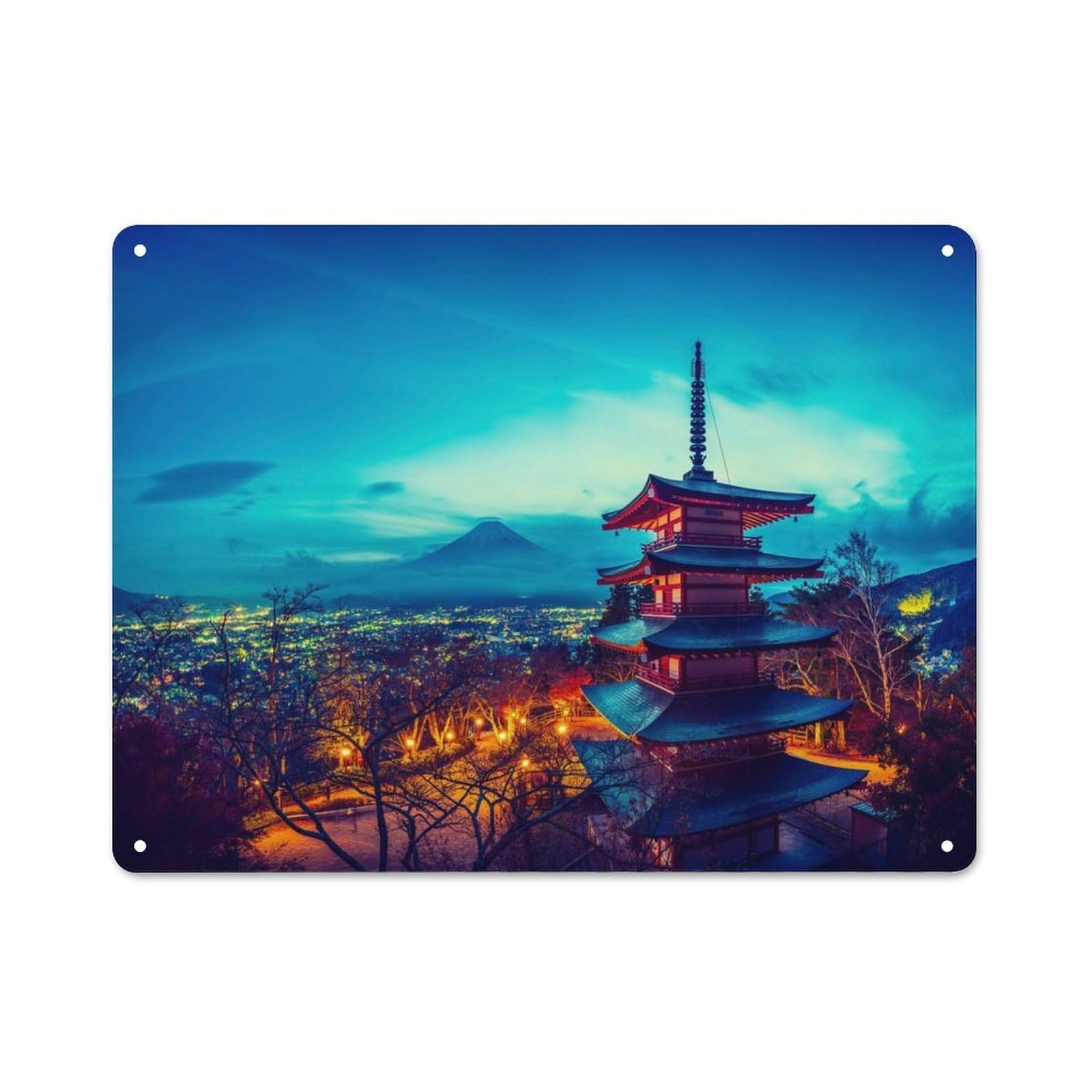 Junmoney Style-6 Chureito Pagoda At Night Farmhouse Metal Sign 30X40cm, Barn Style Rustic Kitchen Decor For Cottage, Kitchen, Hallway Or Breakfast Nook