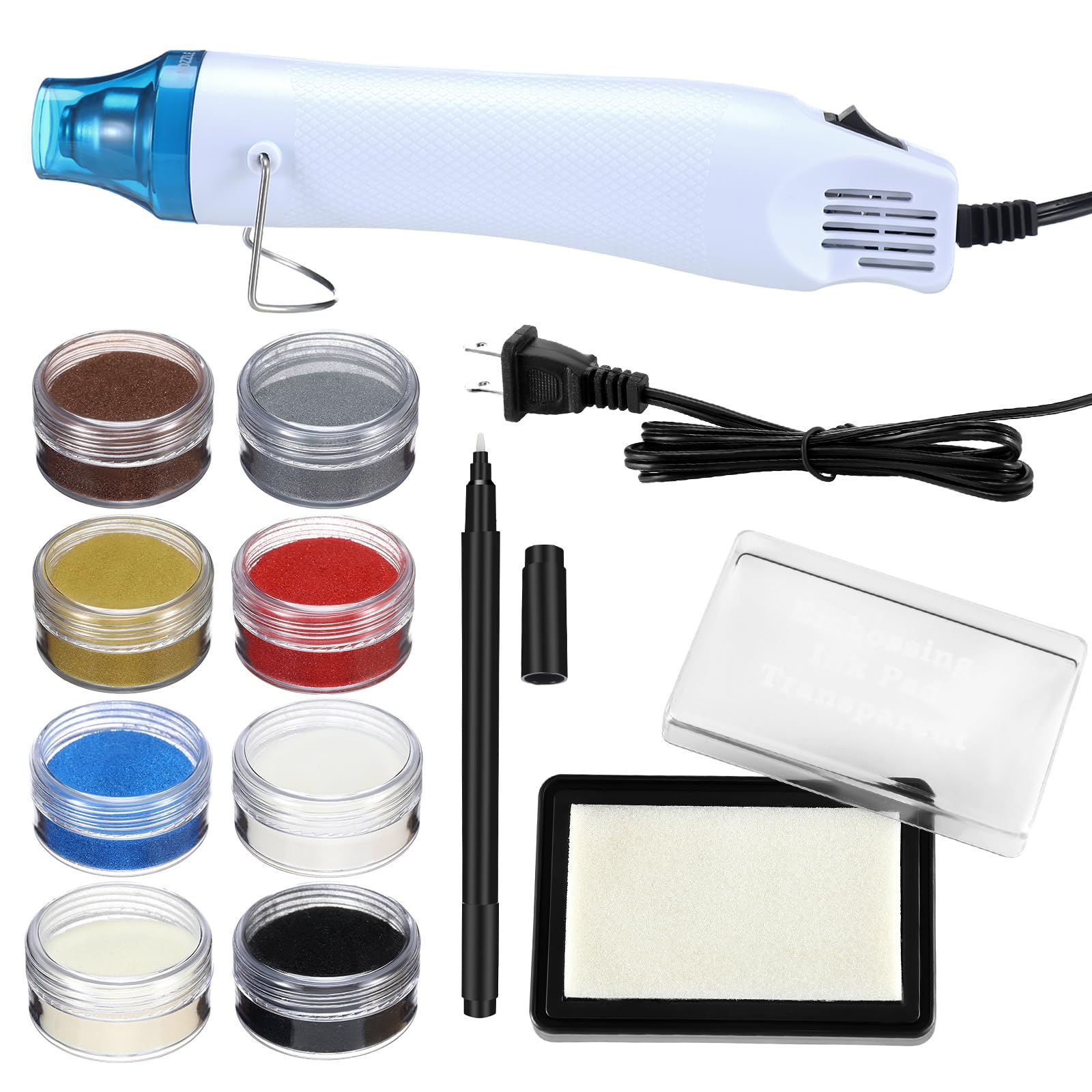 Lanties Embossing Kit with Heat Tool Bundle, 8 x 10ml Embossing Powders, Clear Embossings Pen and Ink Pad, Complete Embossings Kit for Starter Crafts