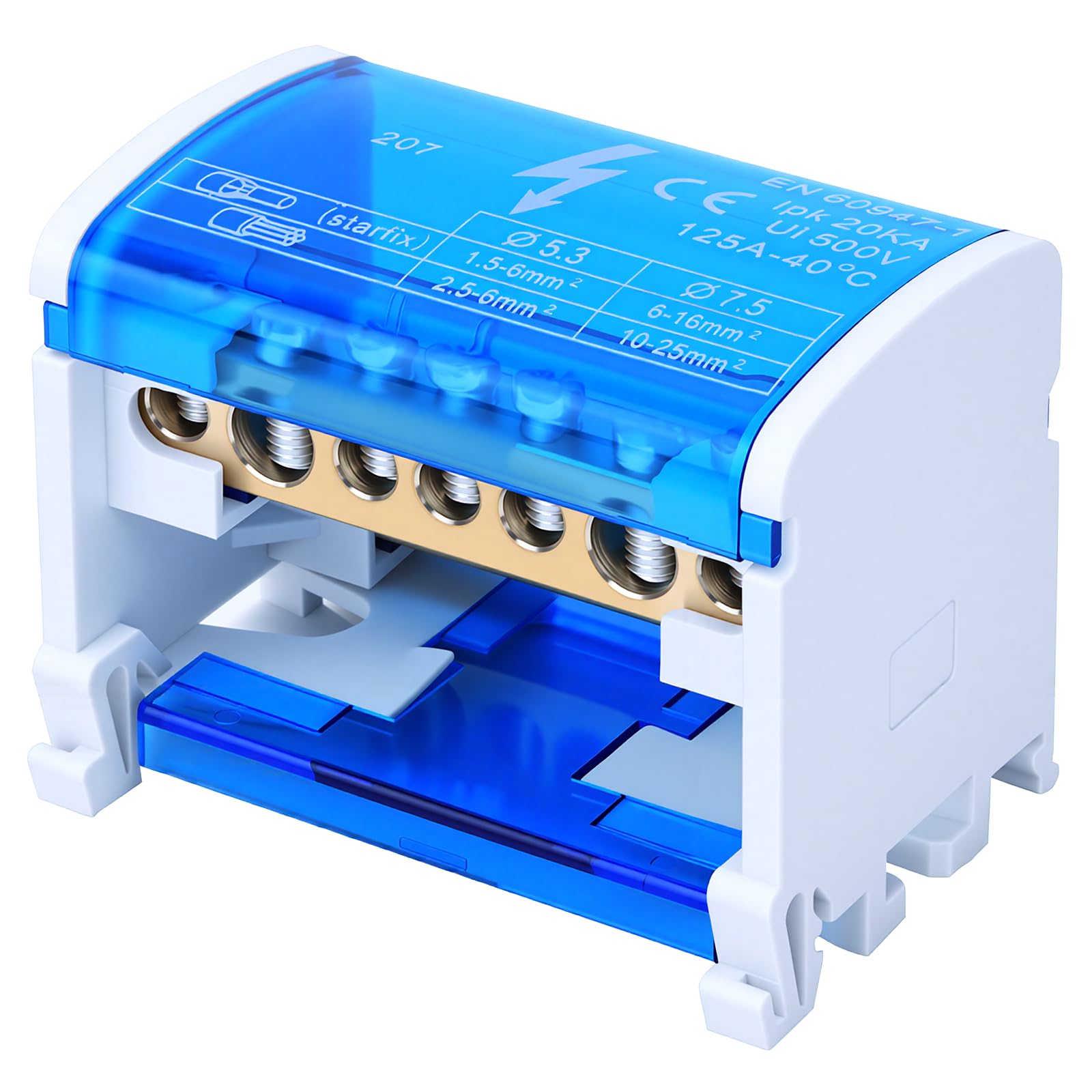 Boîte de Distribution de Bornier, Connecteur de Boîte de Distribution D'alimentation Borniers sur Rail DIN Monophasé à 2 Niveaux avec Cache anti-poussière transparent 207