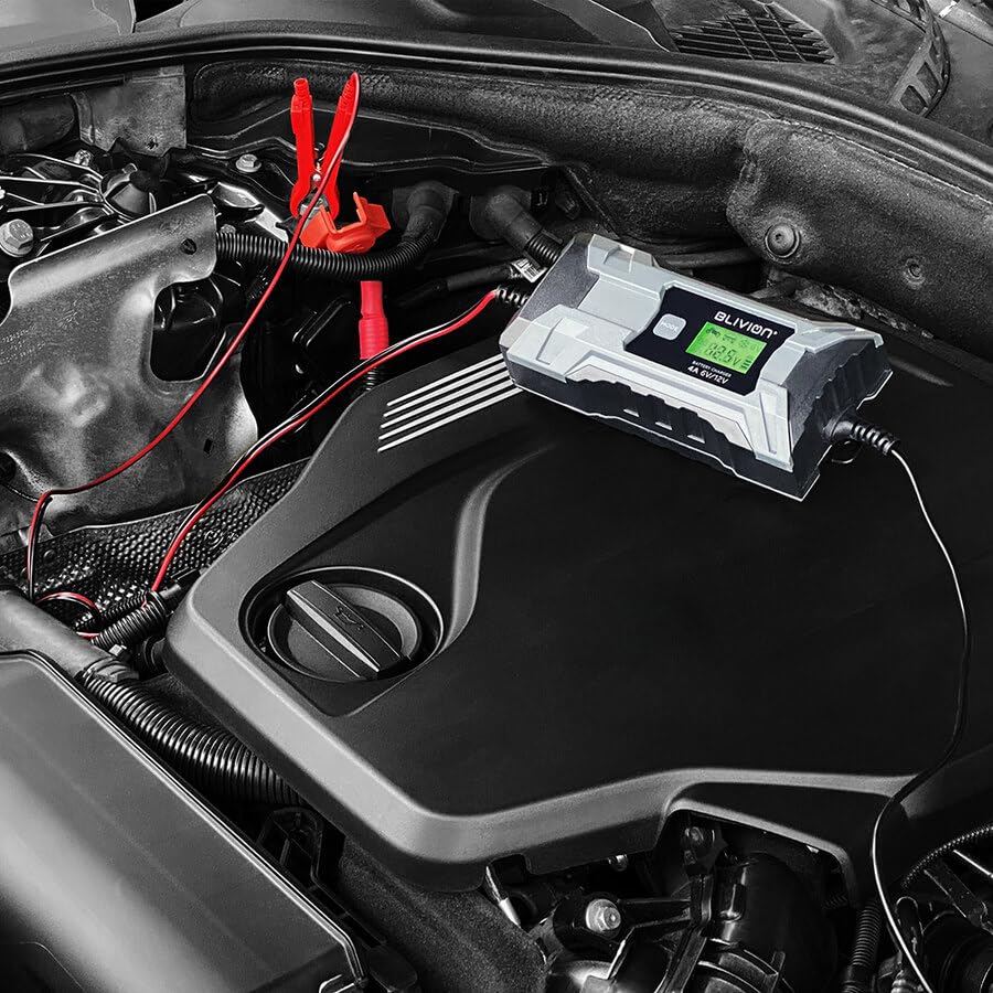 BLIVION Carica Batteria per Auto 6V/2A 12V 2A/4A | Caricabatterie Intelligente 7 Stadi | Tutte le Batterie Piombo Acido, Display LCD, IP65