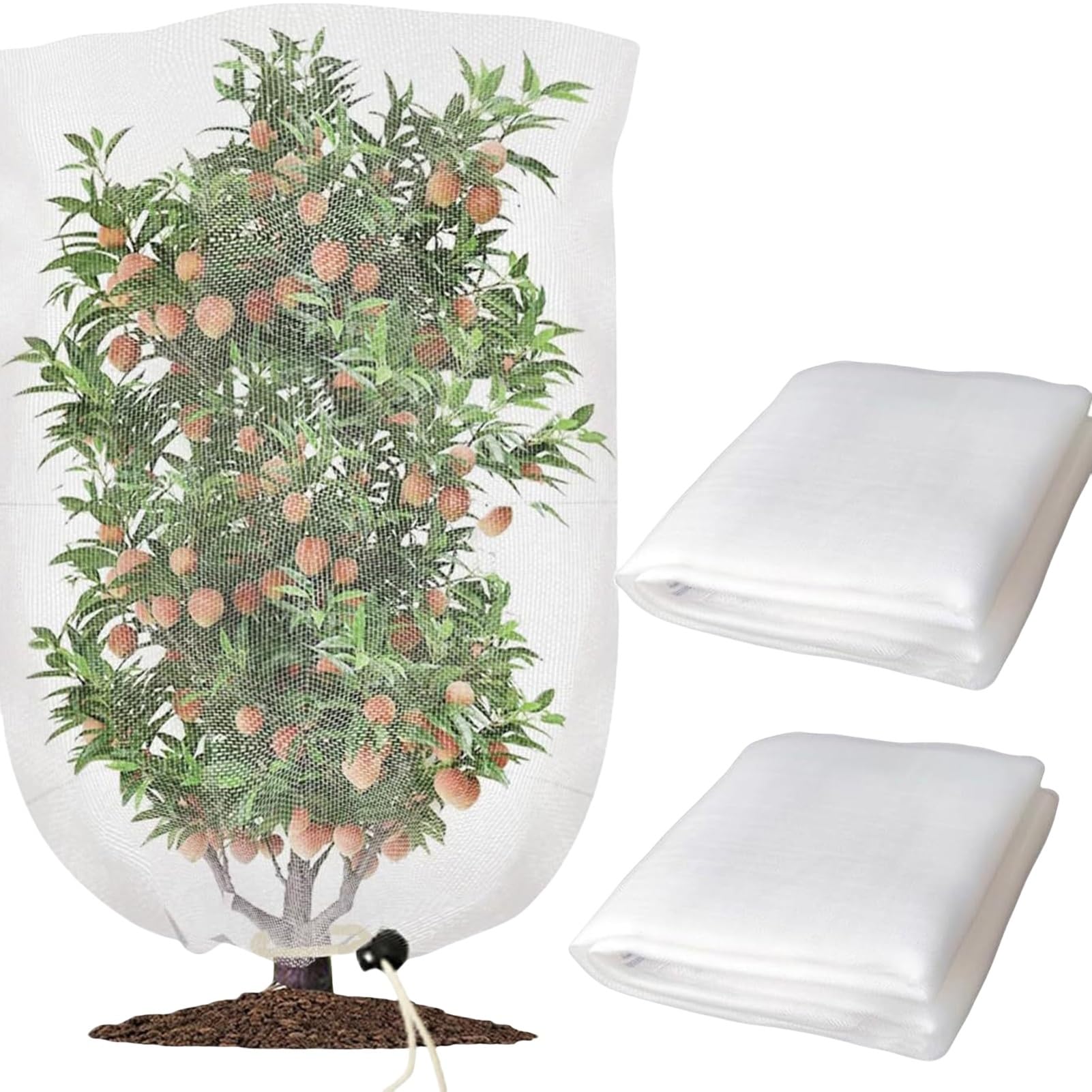 Paquete de 2 bolsas grandes de red para árboles frutales, cubiertas de protección de jardín con cordón para plantas, 8 x 8 pies, malla de malla resistente para árboles frutales, verduras y flores.