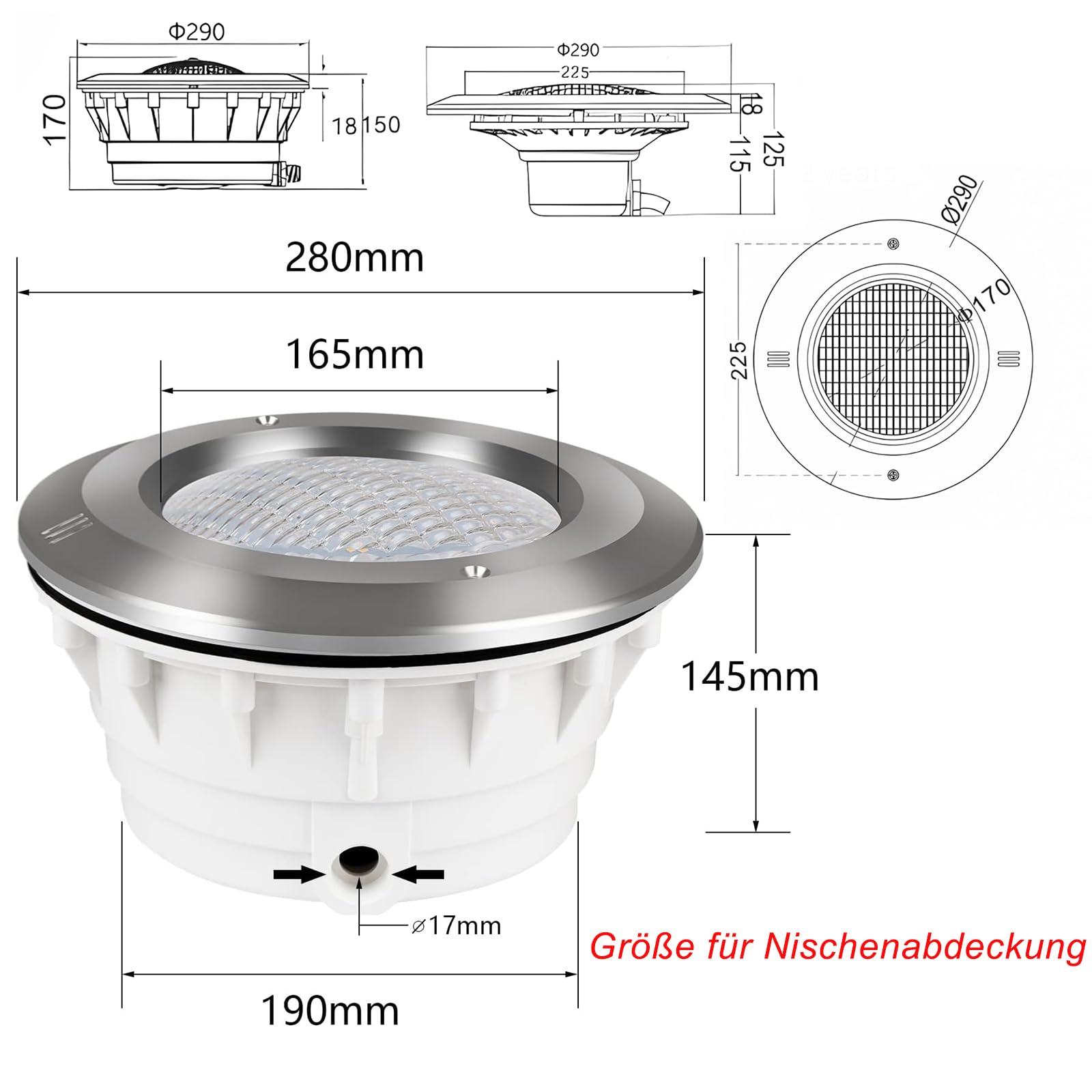 COOLWEST PAR56 Einbaugehäuse, Pool Scheinwerfer Fassung, Einbaurahmen, Nische, Pool Waterproof Gehäuse,Case für Stahlwand- und Betonschwimmbecken mit Folienauskleidung (Ohne PAR56 Lampe)