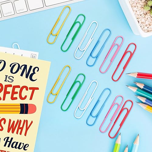Miniatura 4 de 300 clips de papel grandes, clips de papel jumbo de 2 pulgadas, clips de papel de colores surtidos, ideales para oficina, escuela y uso personal