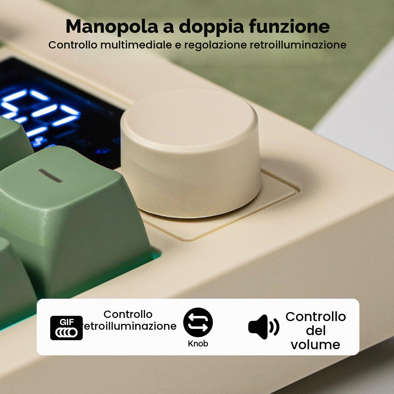 EPOMAKER AULA S102 PRO Tastiera da Gioco a Membrana con Schermo TFT, olume Knob & Number Pad, BT/2.4G/USB, RGB Backlit, Creamy Silicone Structure, Tastiera Silenziosa per Giochi PC/Ufficio (Retrò)