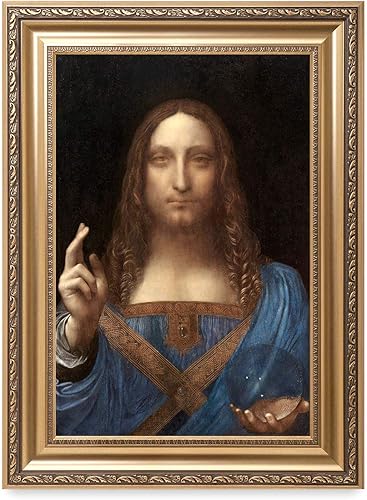 DECORARTS - Retrato de Cristo en Salvator Mundi de Leonardo Da Vinci - Lienzo Giclée Enmarcado