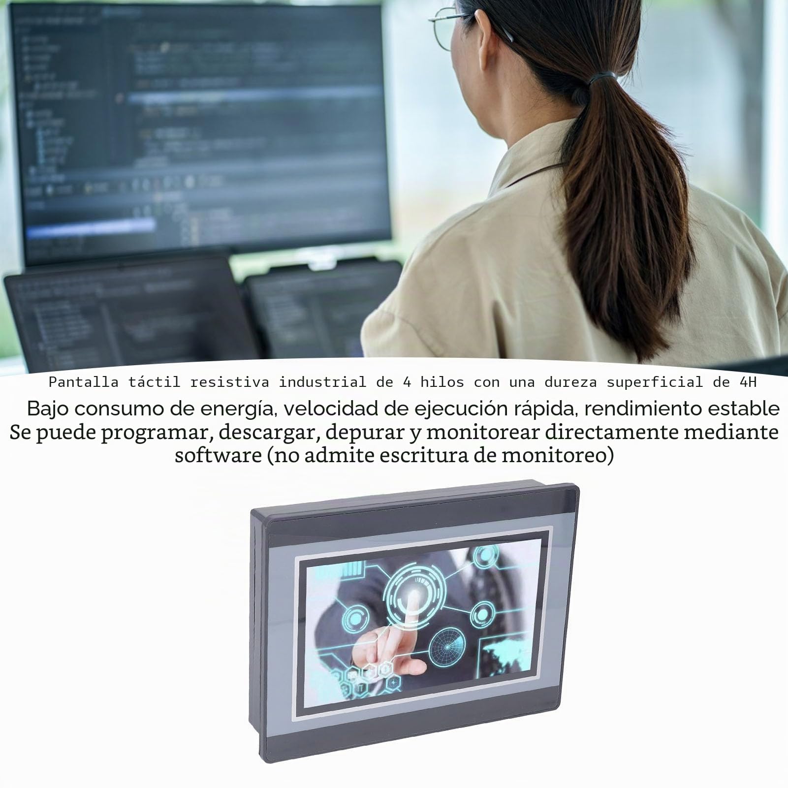 Asixxsix HMI PLC Todo en, Pantalla Táctil TFT LCD de 7 Pulgadas, Compatible con FX3U-20 40 48MRT, Fácil Instalación, Programación HMI y PLC, para Control Industrial