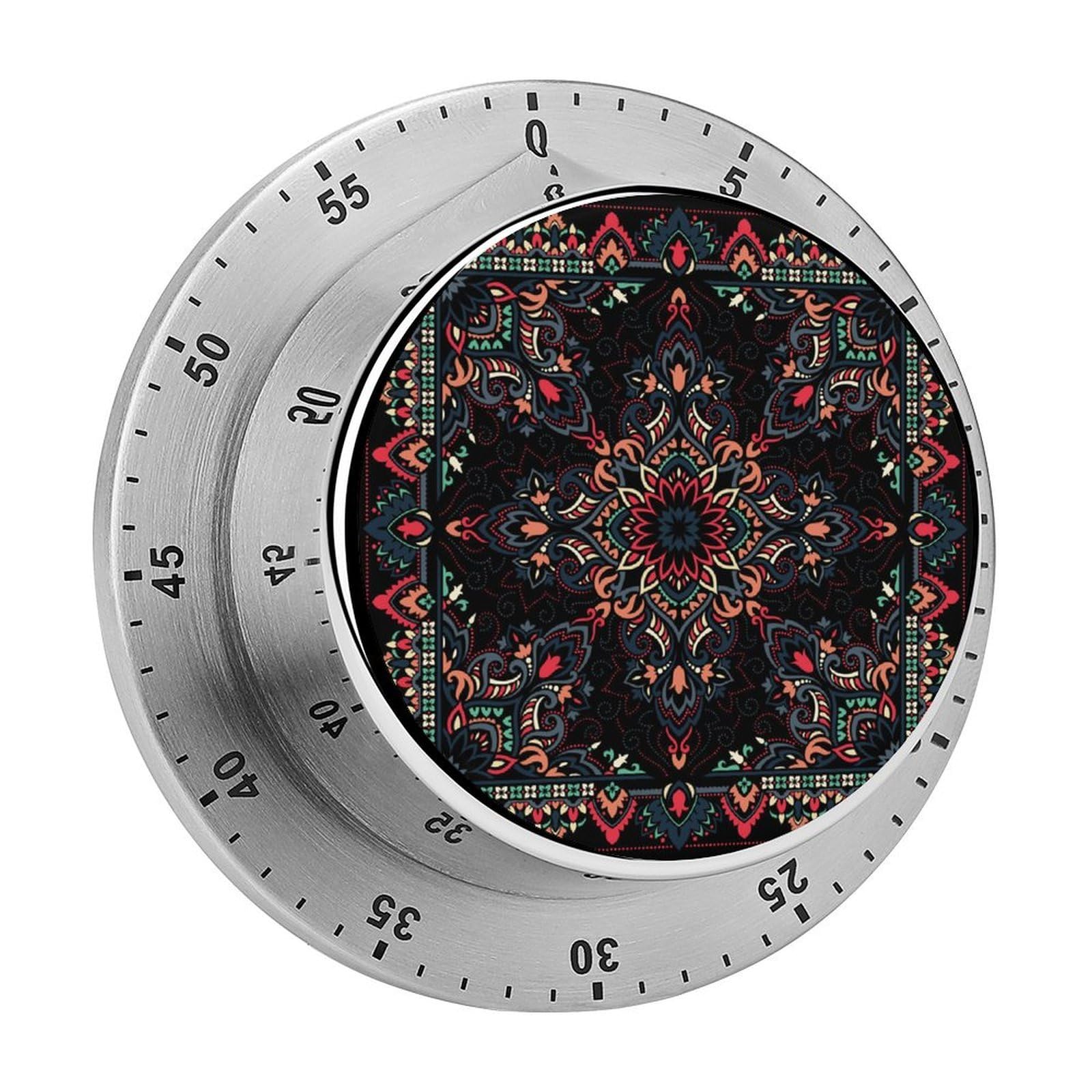 Paisley Bandana Cool Red Black Pattern Circular Rotating Timer, Suitable for Kitchen and Bedroom