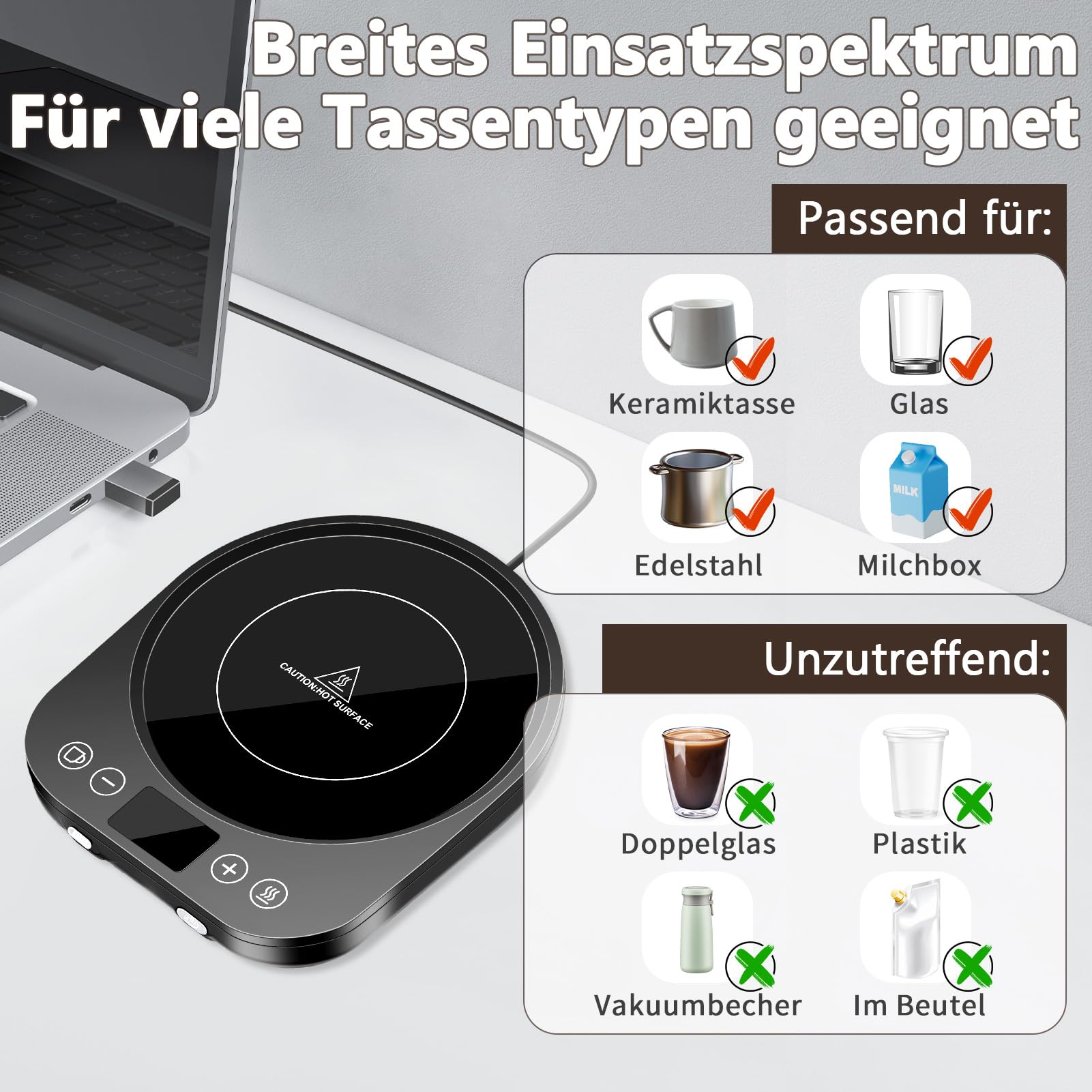 Kaffeewärmer,Aufgerüstet Tassenwärmer,Elektrischer Getränkewärmer,Kaffeetassenwärmer mit 9 Temperatureinstellungen, Automatischer Ein/Aus kerzenwärmer mit Schwerkrafterkennung,Geplantes Herunterfahren