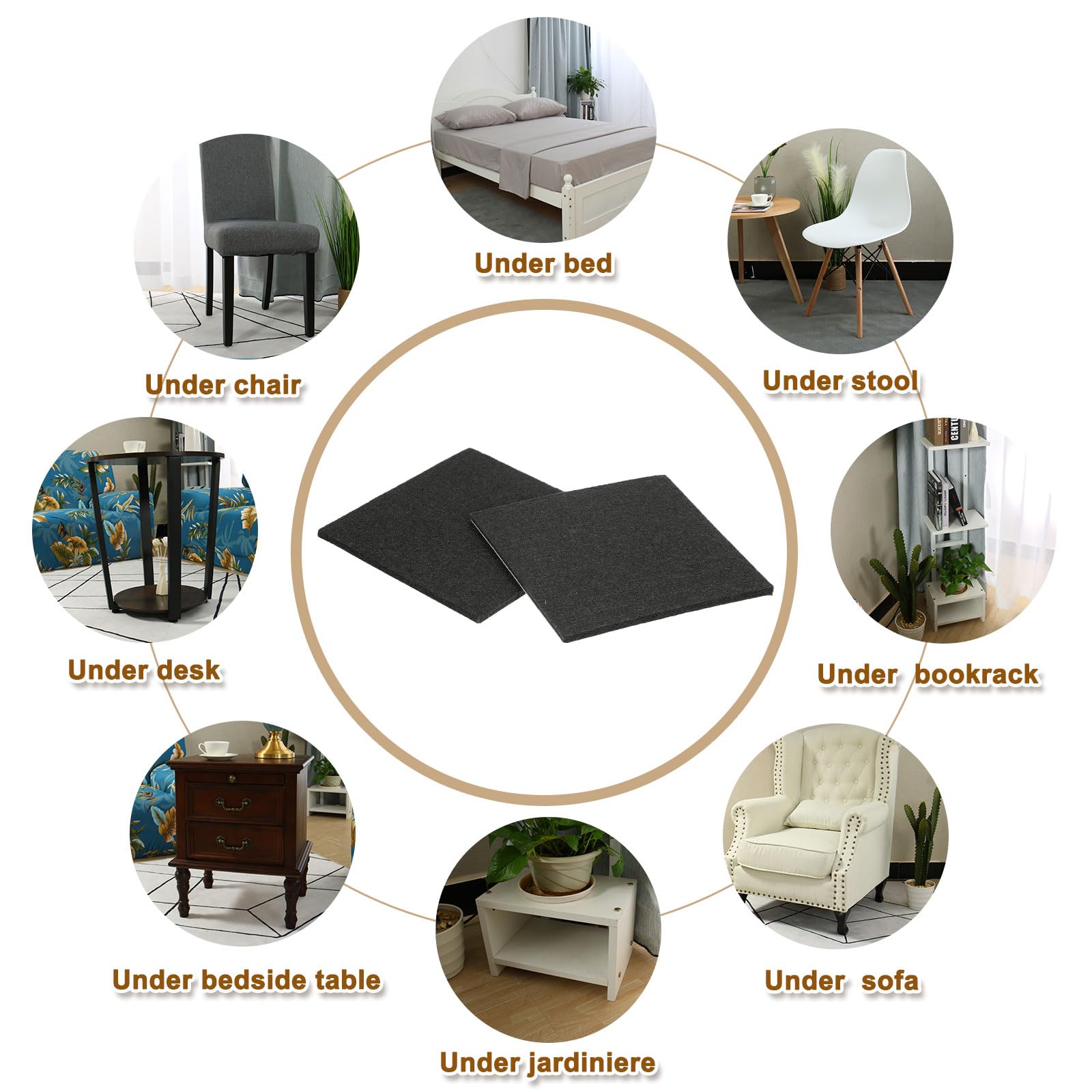 QUARKZMAN Almohadillas De Fieltro para Muebles 48Pcs 5.12" x 5.12" con Adhesivo Antideslizantes Protectoras De Patas De Silla para Proteger Pisos De Madera Negro