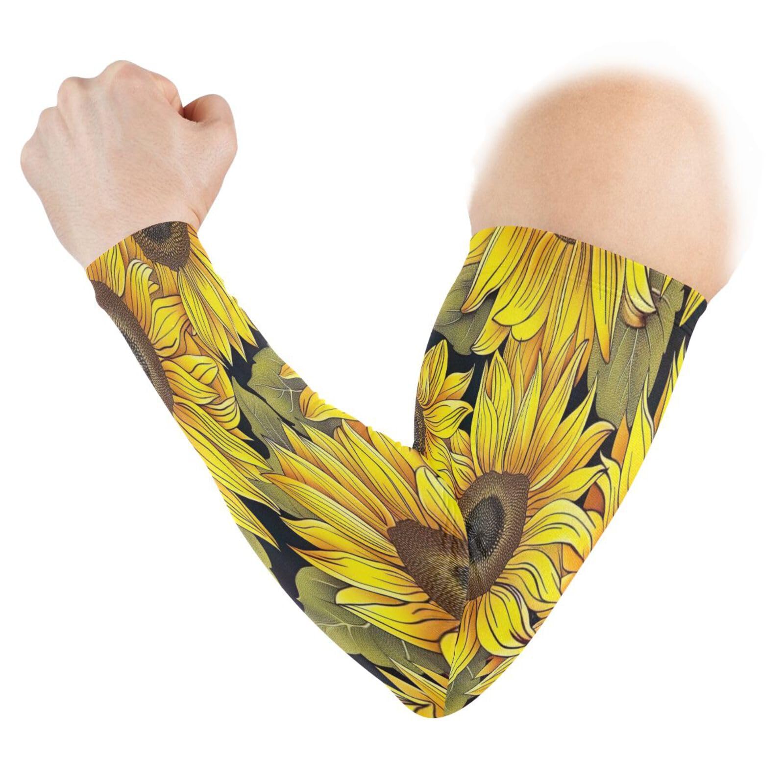 YEGAME Arm Sleeves for Men & Women, Sunflower 1 Pair Cooling UV Sun Protection Sports Compression Sleeves, UPF 50+ Basketball Tennis Cycling Arm Warmers, Breathable Tattoo Cover Sleeve