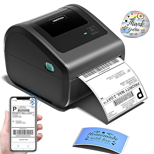 Omezizy Bluetooth Shipping Label Printer 4x6 - D450BT Thermal Label Printer for Shipping Packages, Small Business, Home, Office, Compatible with Amazon, Ebay, Etsy, USPS - Grey