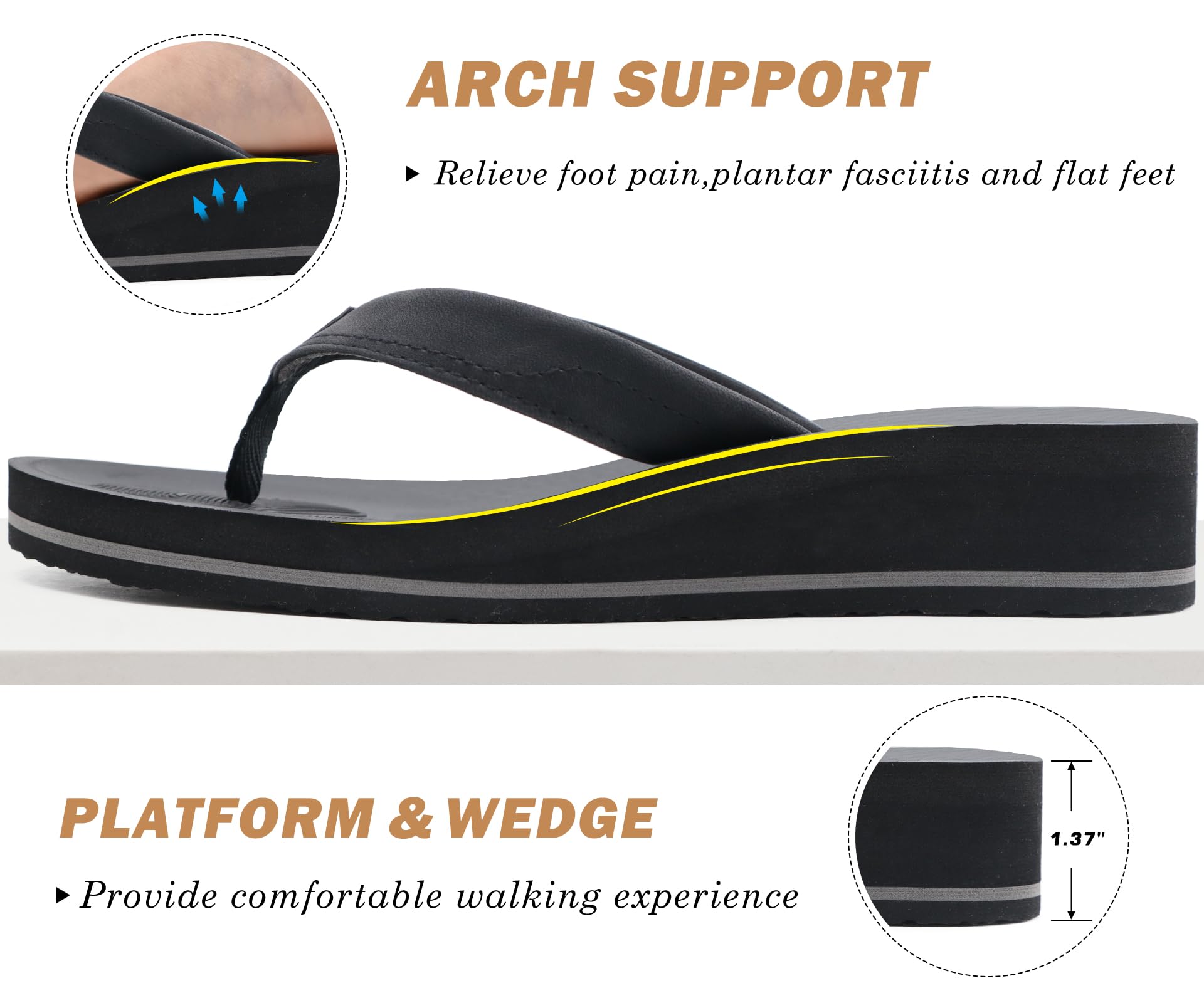 COFACE Infradito Donna Eleganti Sandali in Pelle Moda Infradito con Zeppa Alta per Estate Mare Spiaggia e Piscina