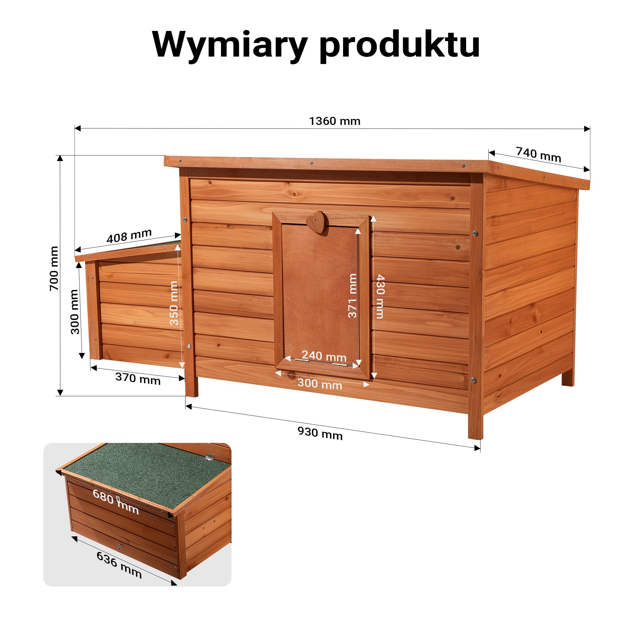Kurnik klatka drewniana 136x74x70cm ze skrzynką lęgową wysuwaną tacą do czyszczenia czerwono-brązowy