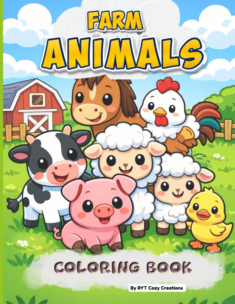 Farm Animals Coloring Book for Kids: Fun and Easy Coloring Pages for Toddlers and Preschool Kids Ages 2–5