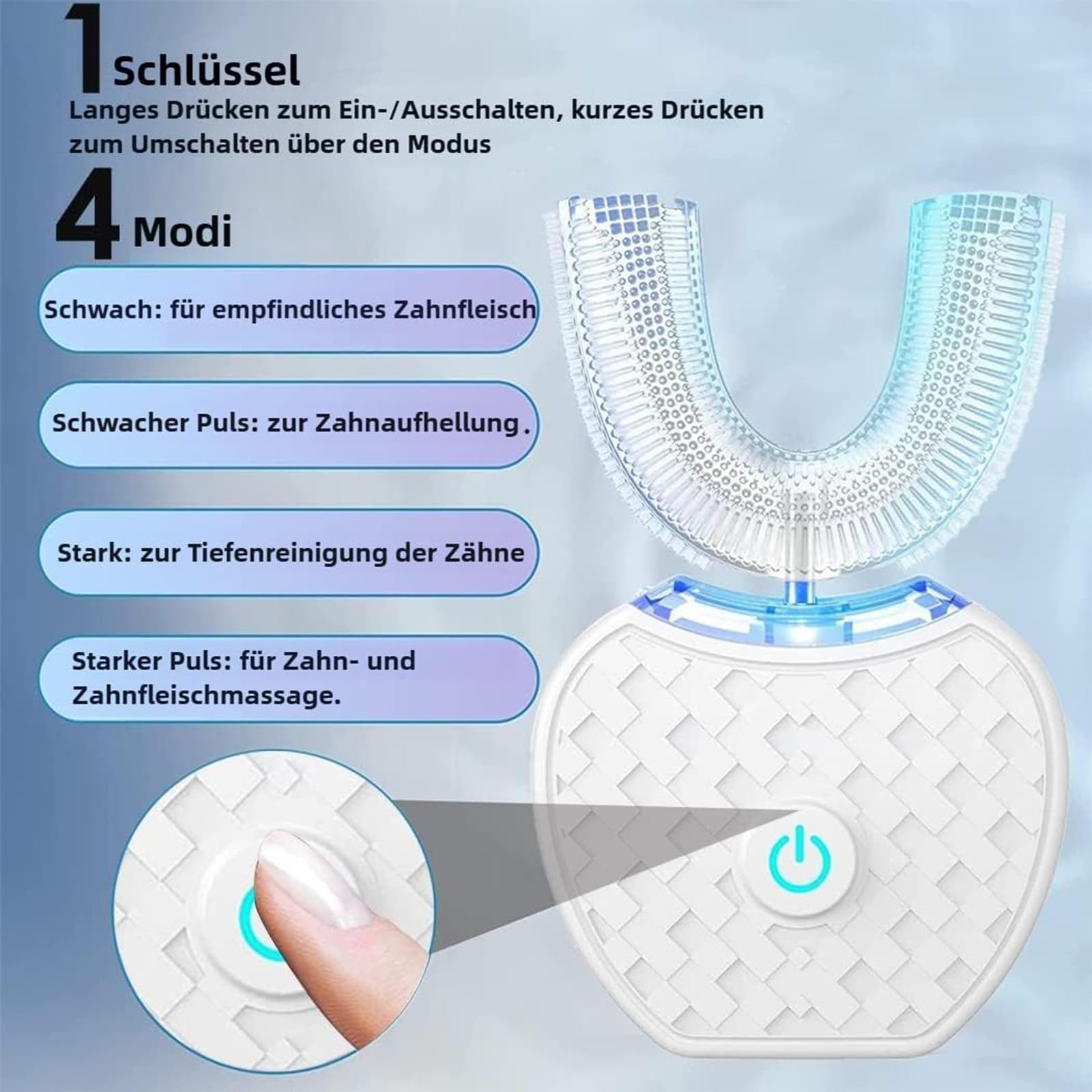 Sensepro Automatik Zahnbürste, Sensepro 360grad Schallzahnbürste, Wasserdicht gemäß IPX7, mit 3-in-1 Reinigungsfunktion, Weiche Borsten (Weiß2.0)
