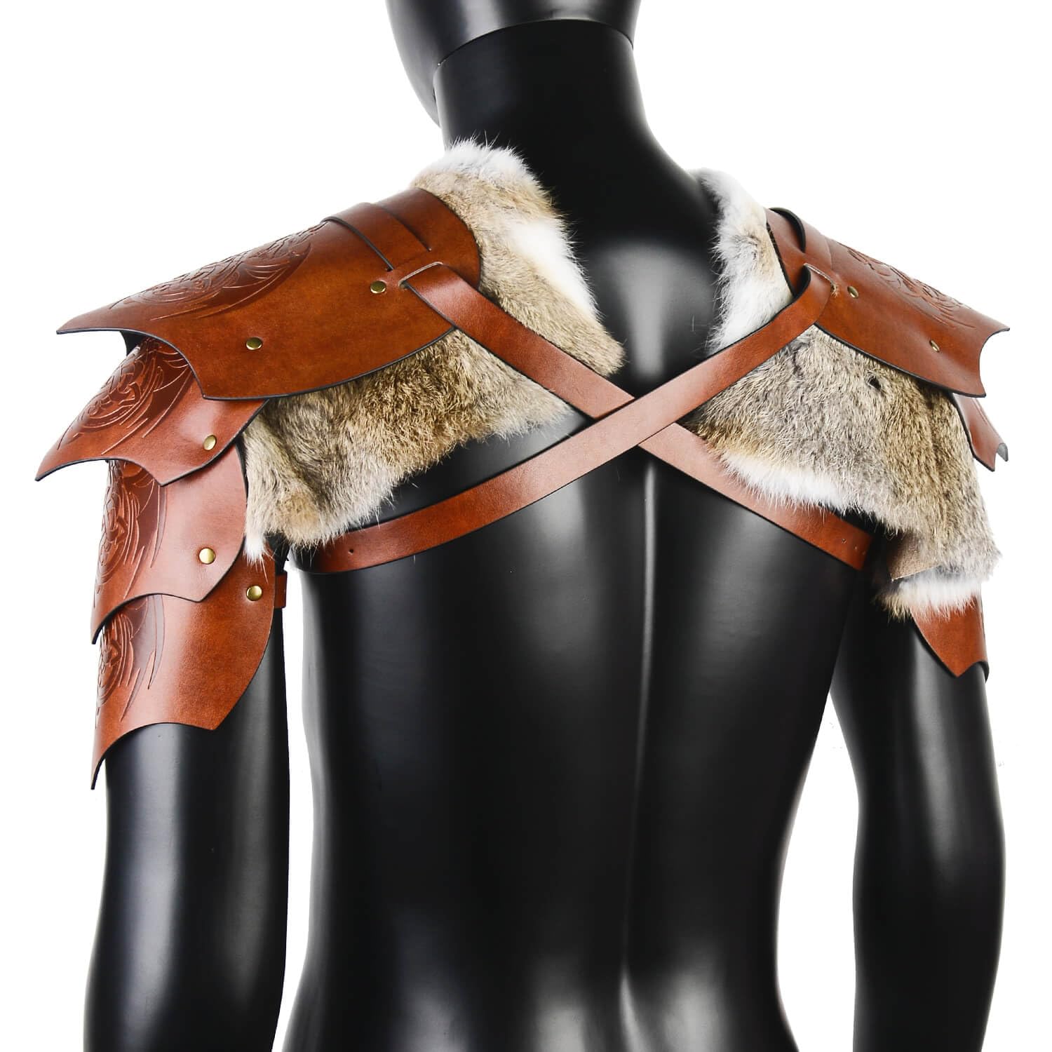 Viking Fur Shoulder Armor,Medieval Faux Leather Armor Renaissance Accessories Knight Armor for LARP/Cosplay Ren Faire