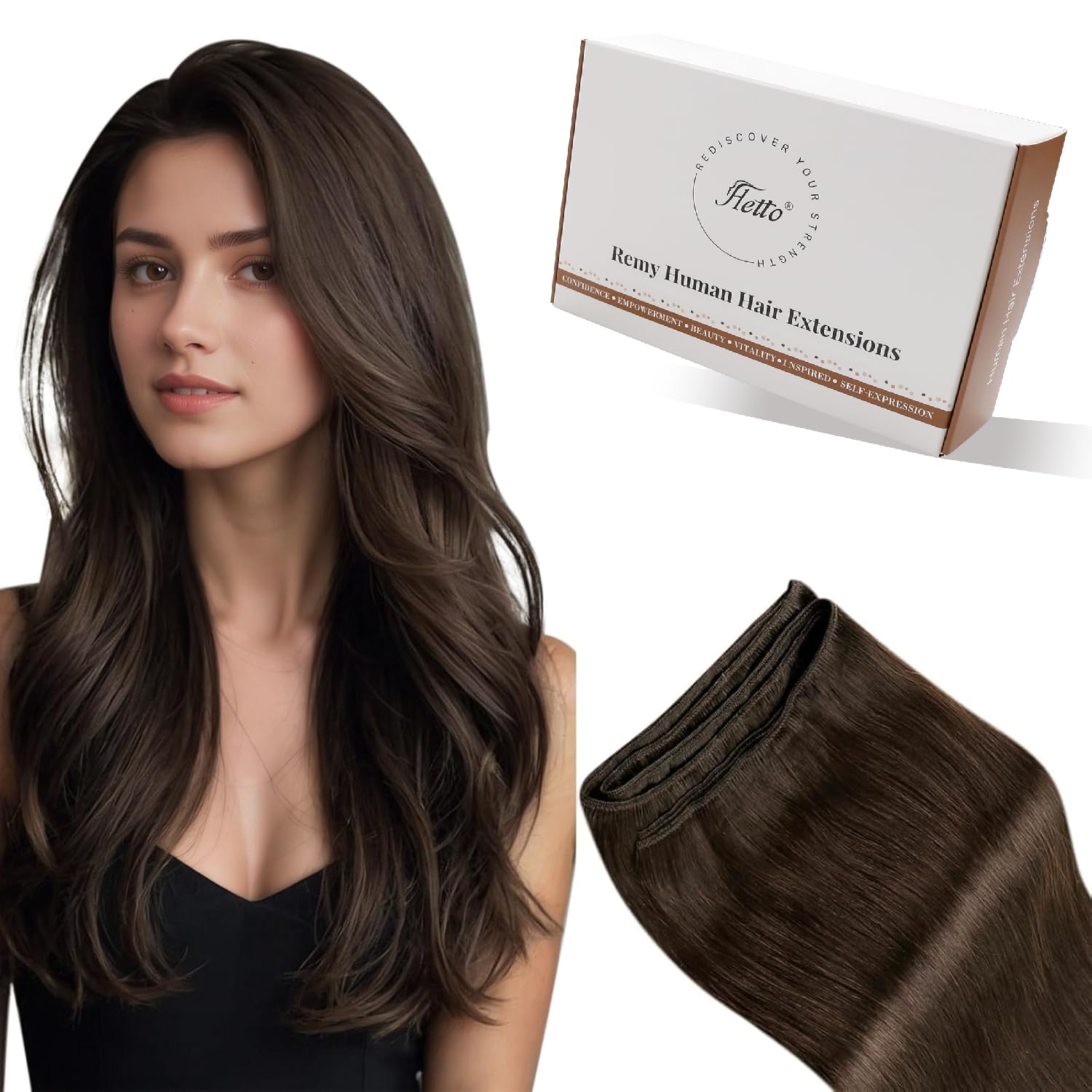 Hetto Weft Hair Extensions Real Human Hair Sew in Hair Extensions Dark Brown Human Hair Weft 12 Inch 70g #4