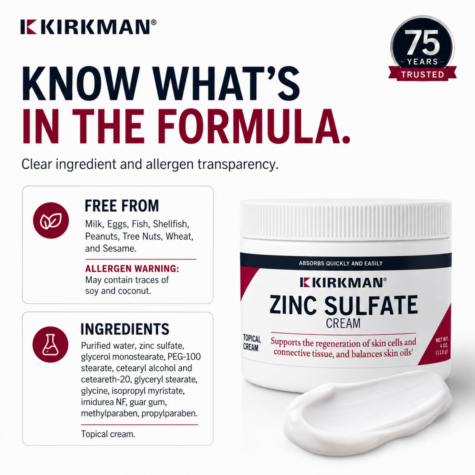 Kirkman Zinc Sulfate Cream for Skin, Topical Zinc Formula, 4 Oz — Amazon image 7