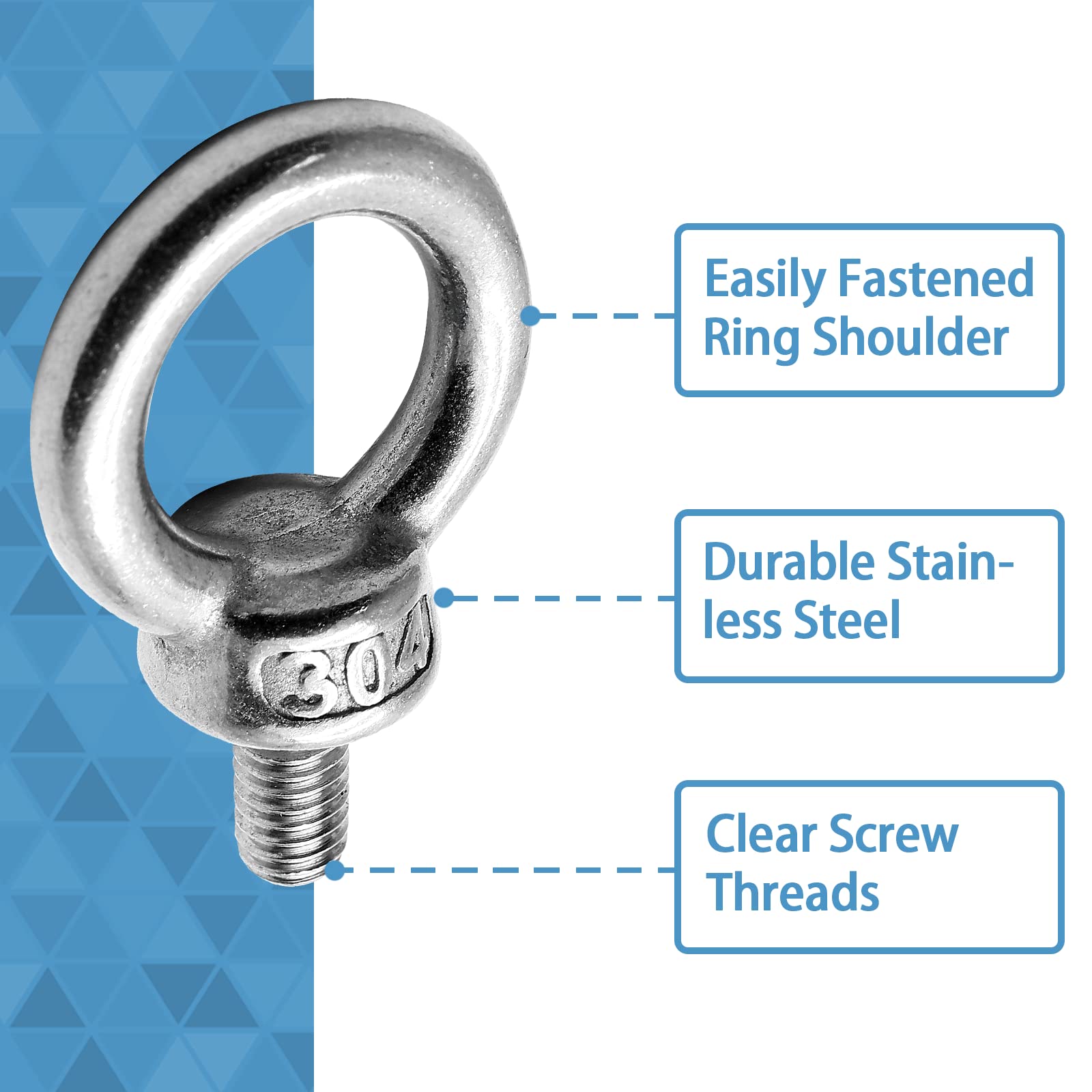 M10 Stainless Steel Eye Bolts - 4 Pack -3