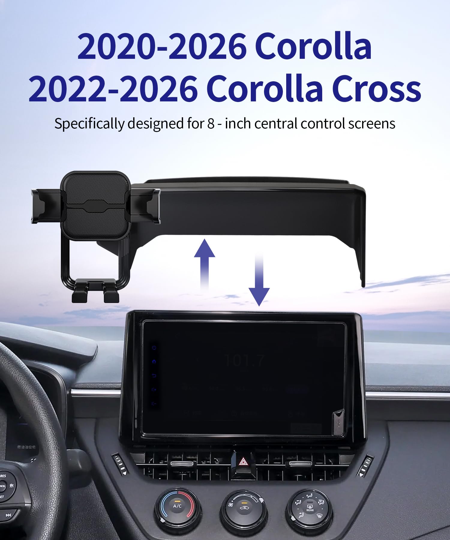 Car Phone Holder For Toyota Corolla/Corolla Cross 2020-2025 - 8" Screen Mount, 360° Rotation, No Vent Blocking