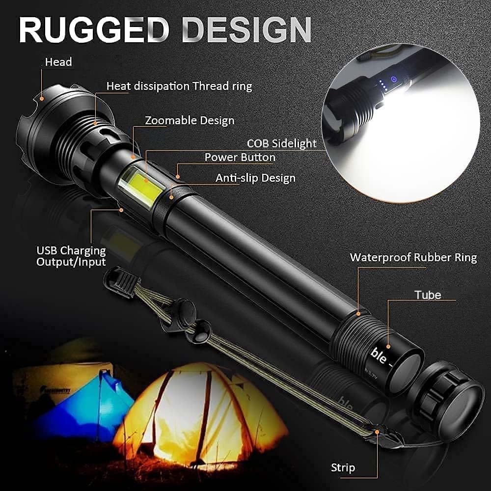 Diagram of Hoxida XHP90 Tactical Flashlight components