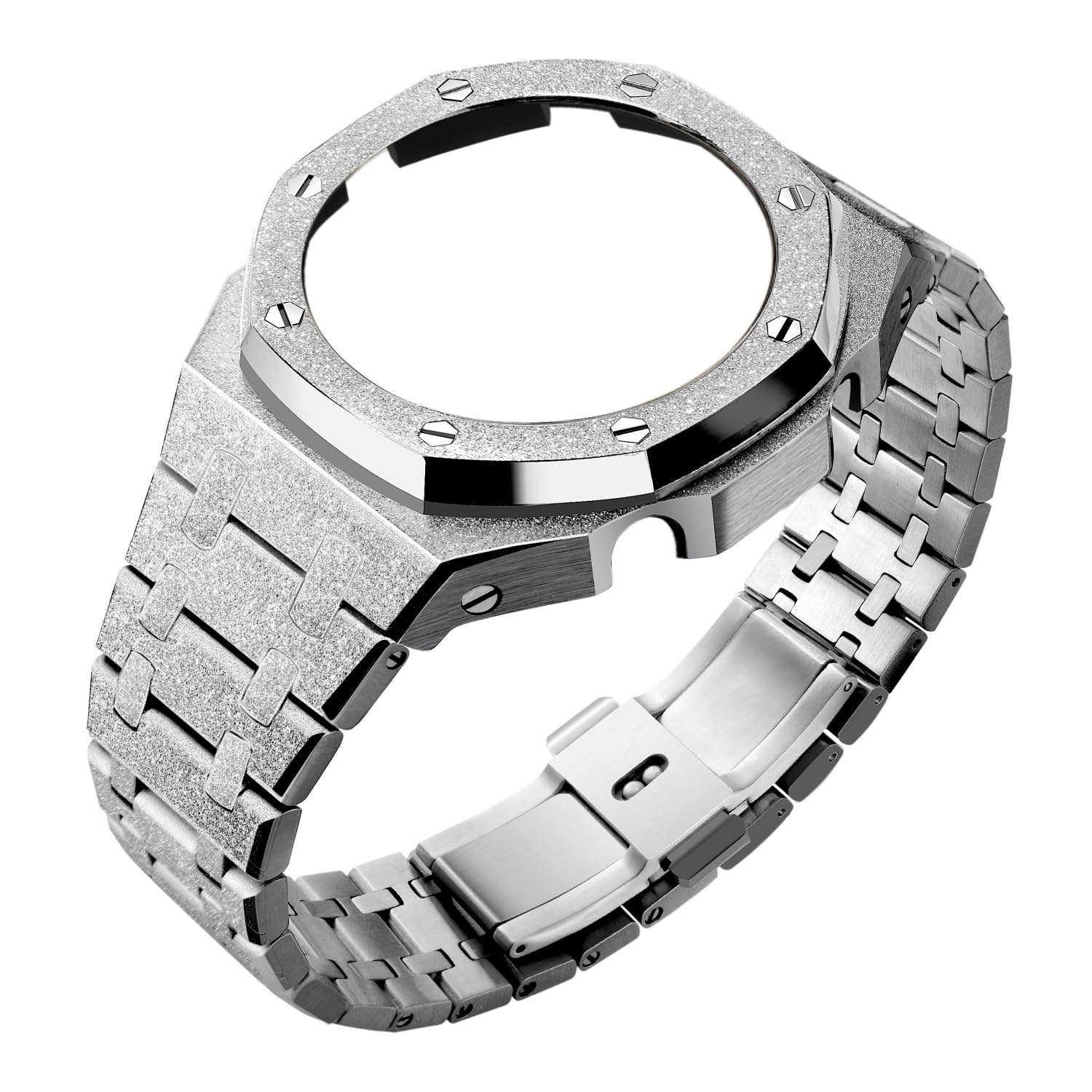 GA2100 Watch Band Case Mod Kit, Stainless Steel Strap Bezel Replacement Accessories Frosted Surface Compatible with Men's Watches G-Shock GA-2100/GA-2110/GA-B2100