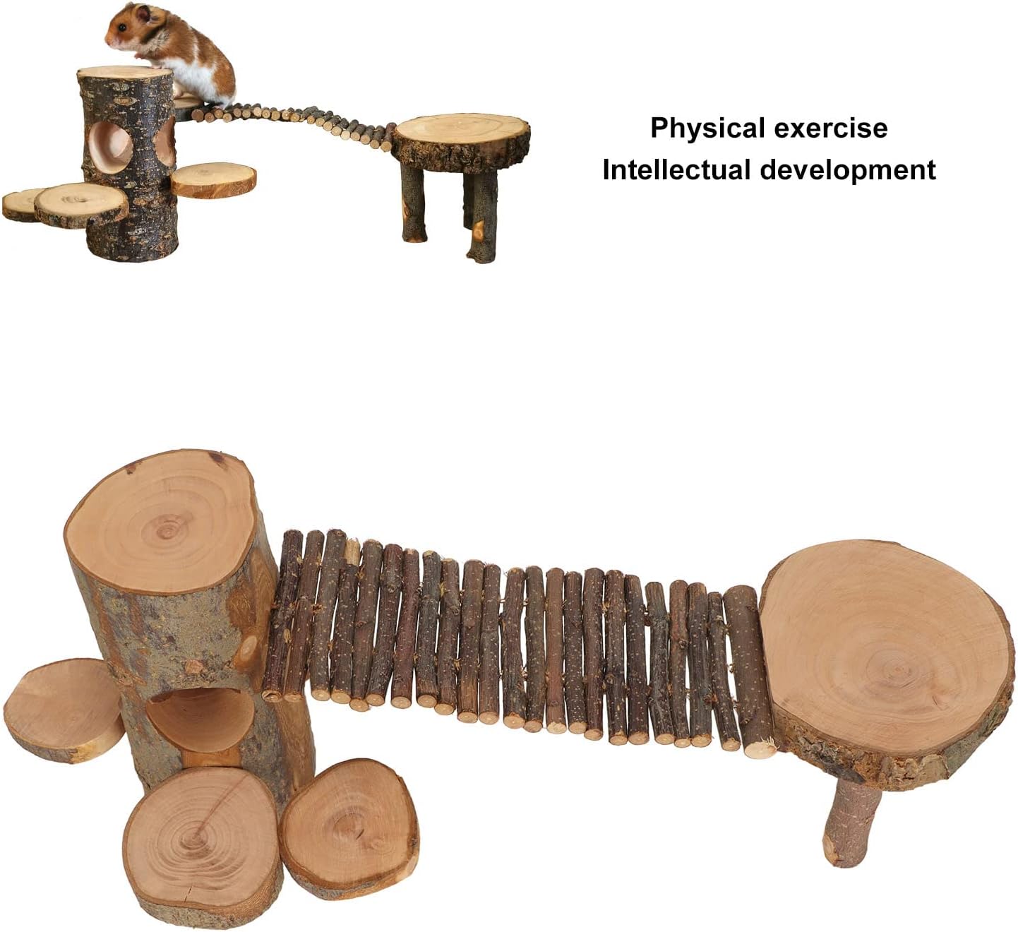 Wooden Hamster Playground Stand, Activity Ladder Toy for Small Animals, Chinchilla Exercise Equipment
