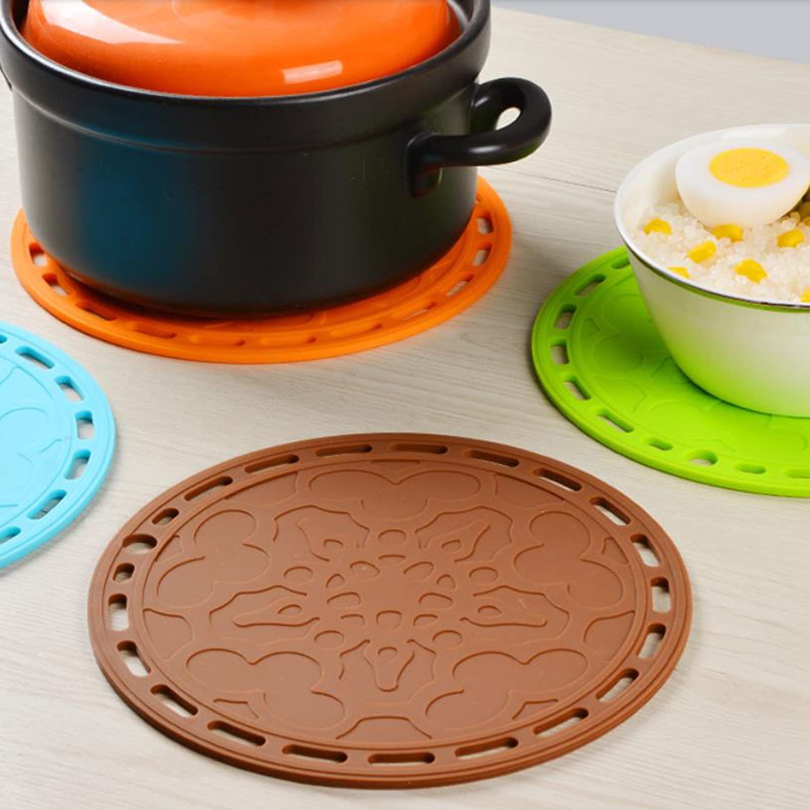 Untersetzer Silikongetränk Untersetzer Set von 6 runden Coaster Hitze Isolierung Tasse Kaffee Untersetzer Matten for Getränke verhindern Möbel und Tischplatten Getränkeuntersetzer (Color : Blauw)