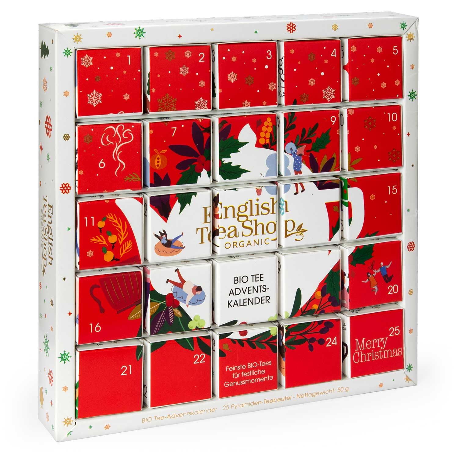 ETS - Puzzle Tee Adventskalender Red Christmas 25 x BIO Tees en Pyramidenbeuteln Früchte Kräuter und Gewürztee