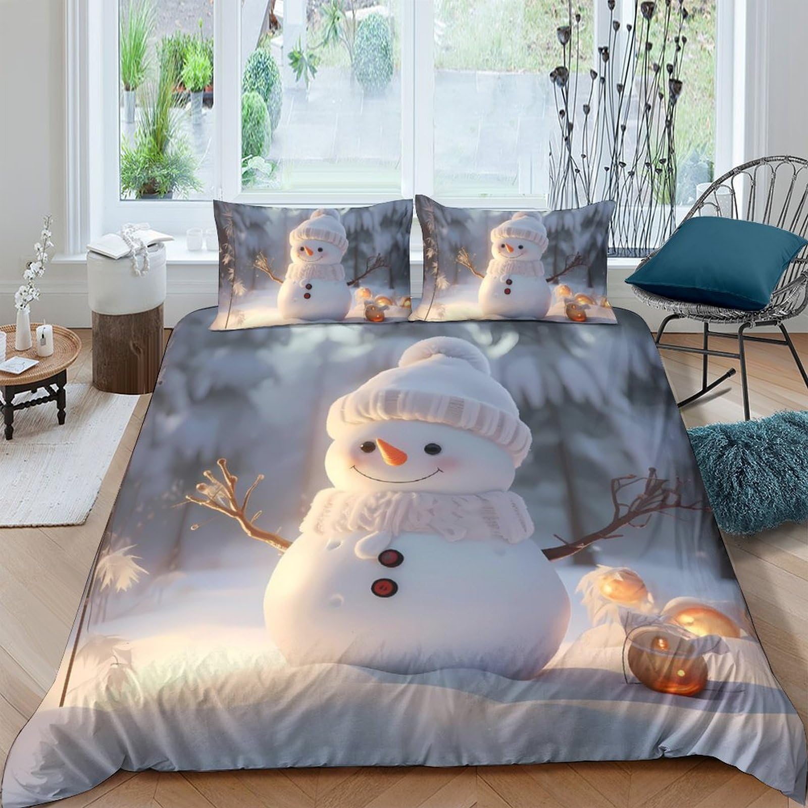 Ctjqhvkz Style-7 3D Printed Snowman Winter Scene Fitted Sheet Microfiber Soft Christmas Bed Cover For Bedroom Guest Room Decor Single（135X200cm）